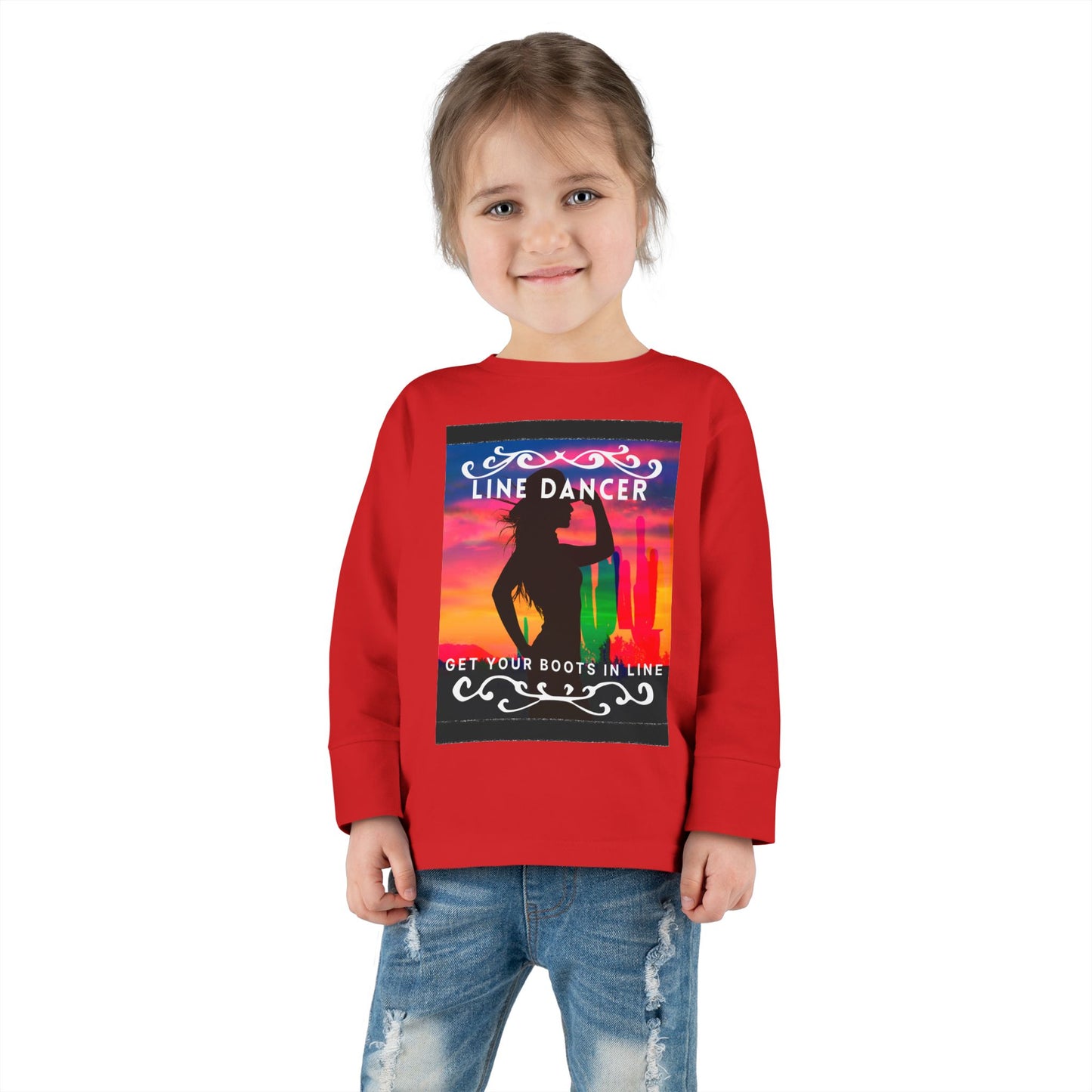 "Line Dancer – Get Your Boots in Line" Toddler Dance T-Shirt – Western-Inspired Long Sleeve Tee for Kids