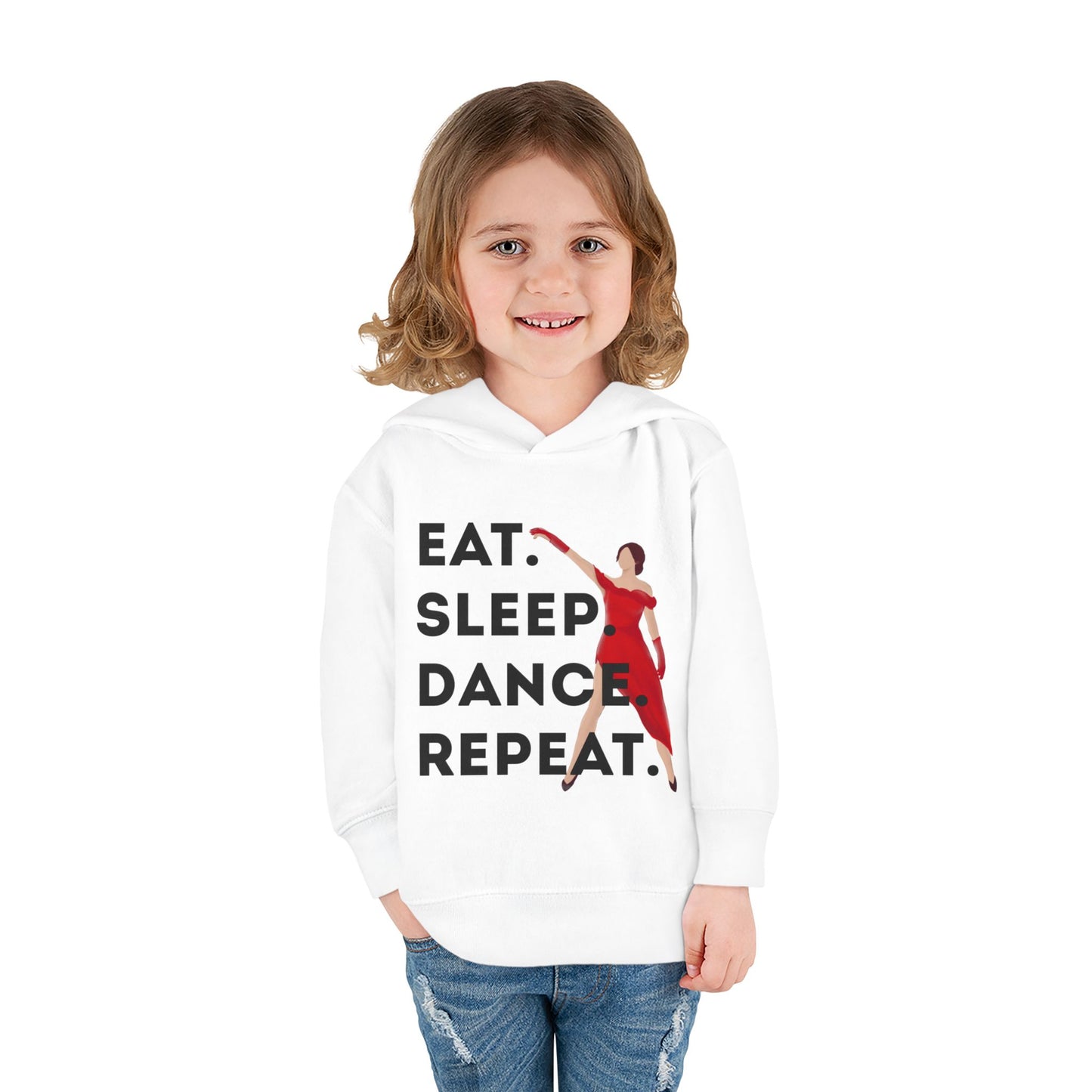 "Eat Sleep Dance Repeat" Toddler Dance Hoodie – Bold Dancer Graphic Fleece Pullover for Kids