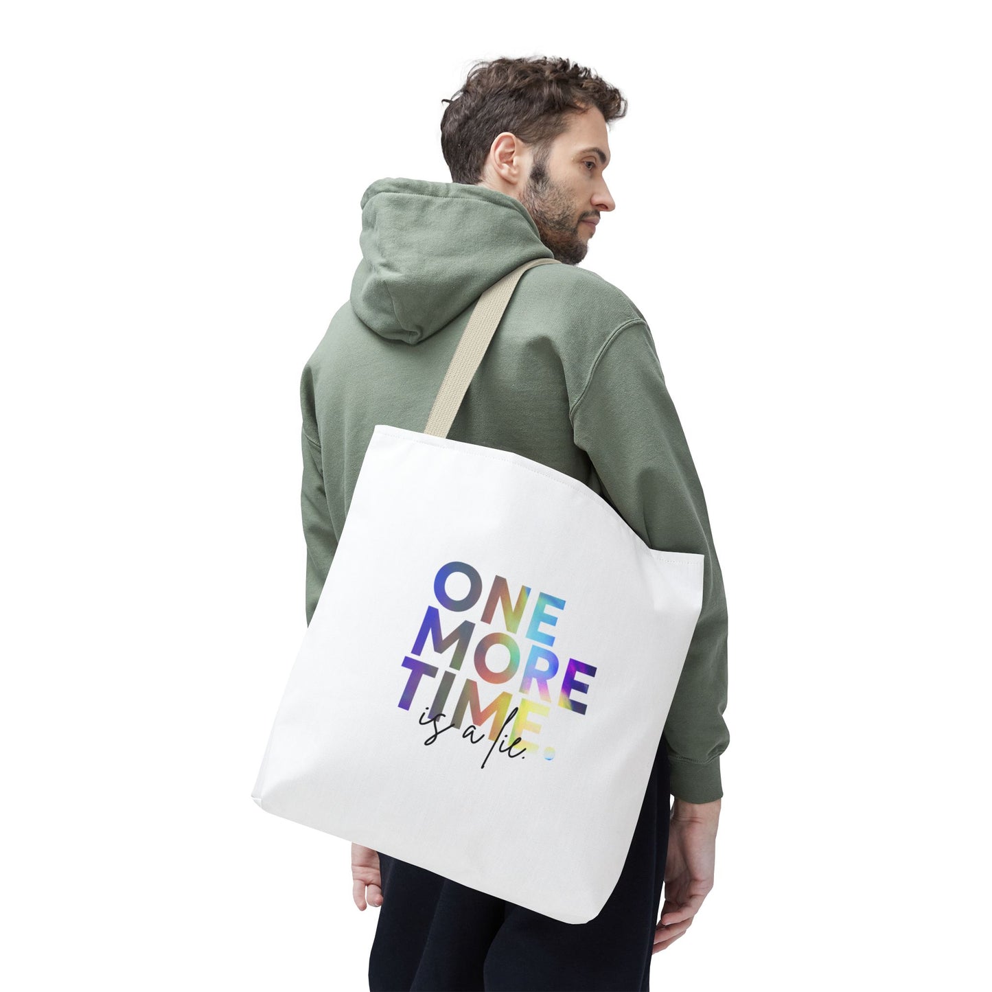 "One More Time Is a Lie" Dance Quote Canvas Tote Bag – Funny Colorful Text Graphic Dance Bag for Rehearsals, Studio & Everyday Use