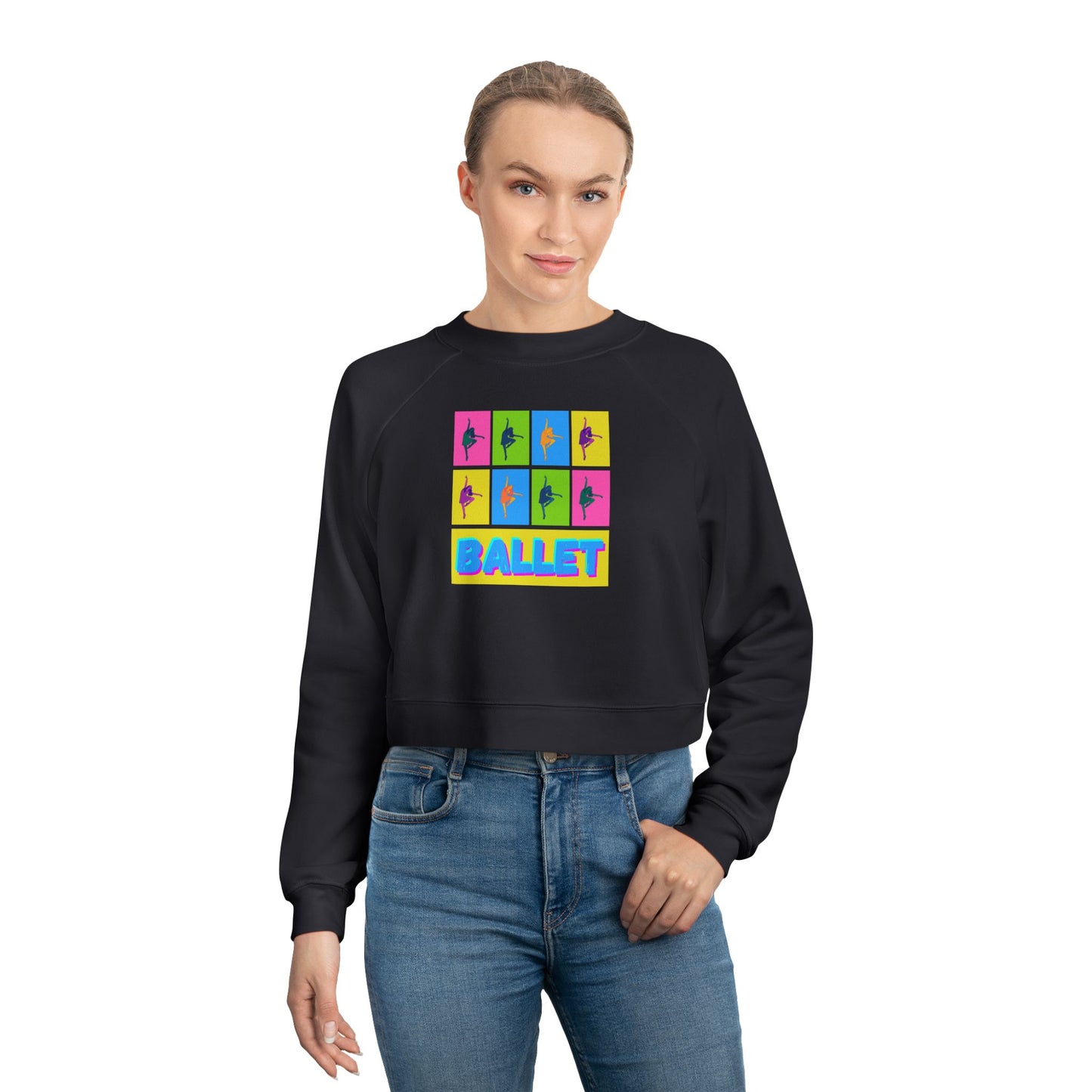 “Ballet” Pop Art Inspired Design with Ballet Dancer Graphics | Streetwear-Inspired Ballet Dance Sweatshirt for Dancers & Enthusiasts - Women’s Cropped Sweatshirt