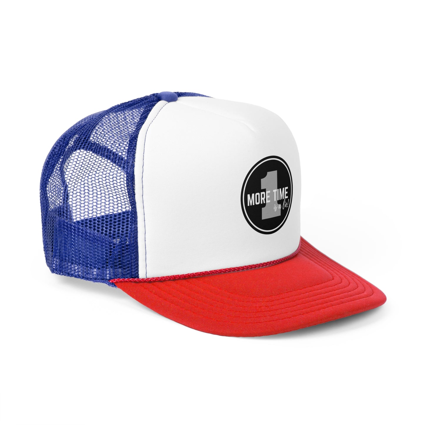 "One More Time is a Lie" Dance Quote Unisex Trucker Hat – Emblem Graphic Cap for Dancers & Dance Moms – Funny Dance Rehearsal Hat