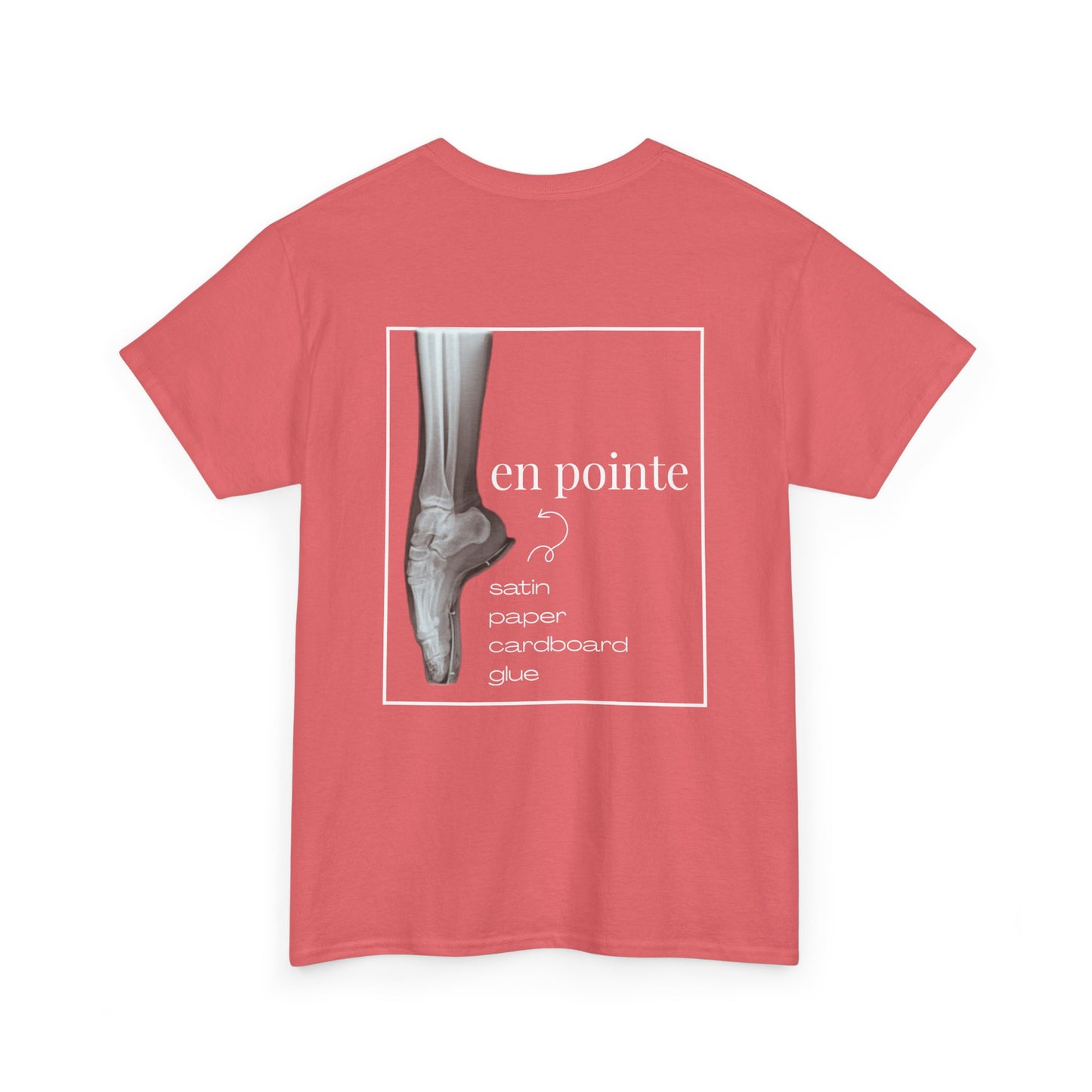 “I Dance en Pointe” X-Ray Ballet T-Shirt – Unisex Heavy Cotton Tee Featuring Pointe Shoe Foot Graphic with Optional Name or Studio Personalization on the back
