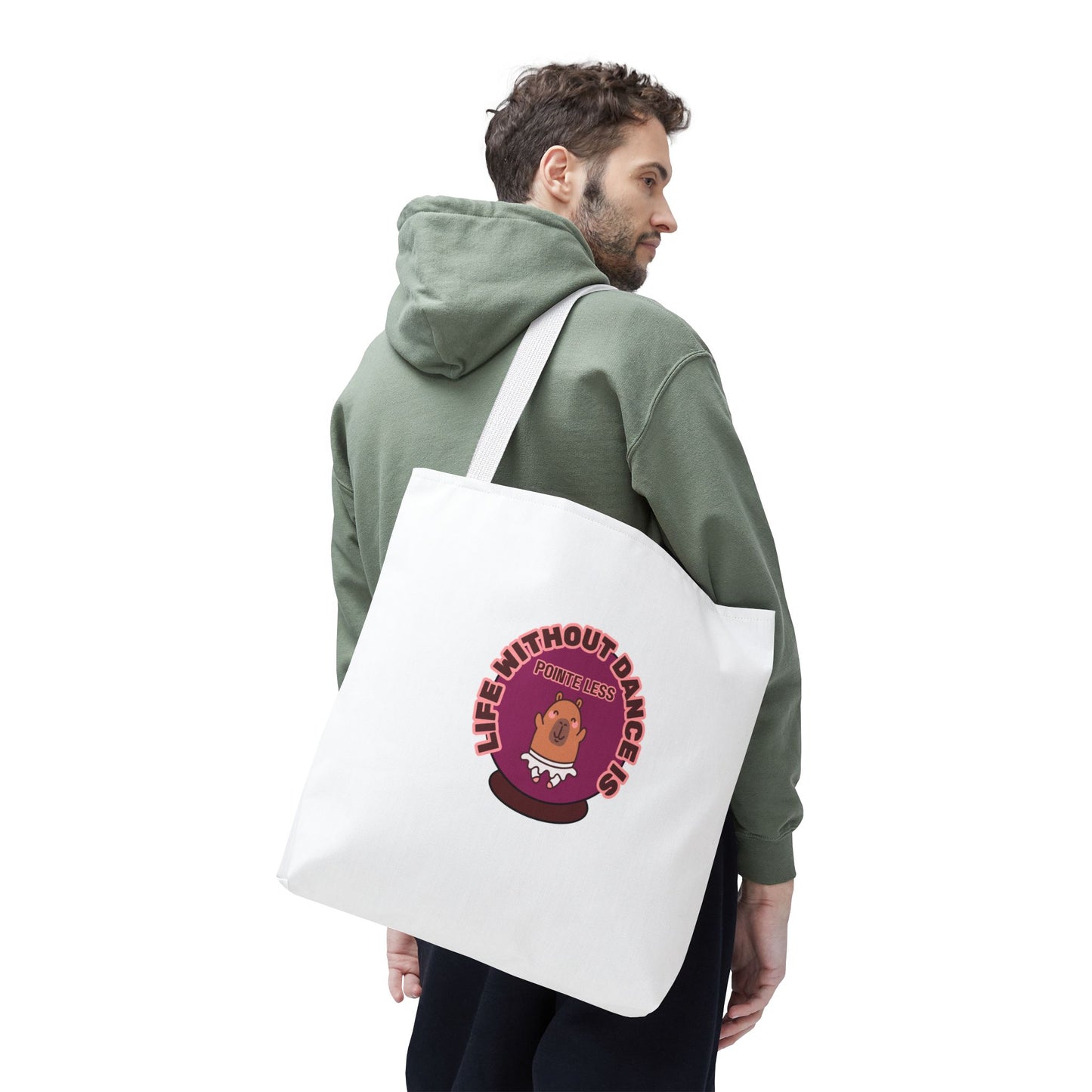 "Life Without Dance Is Pointeless" Capybara Canvas Tote Bag – Funny Dance Pun Tote for Dancers & Animal Lovers