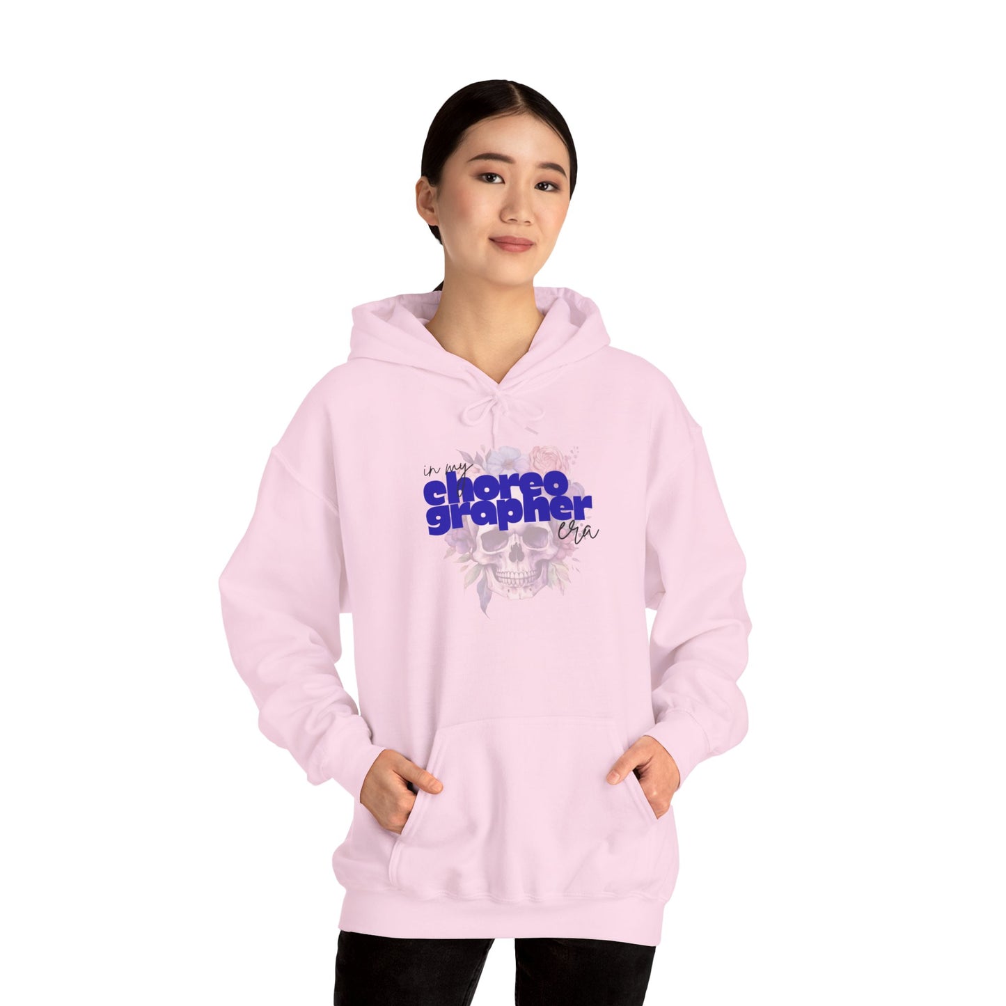 "In My Choreographer Era" Hoodie – Unisex Heavy Blend™ Hooded Sweatshirt with Floral Skull Graphic for Dance Creatives