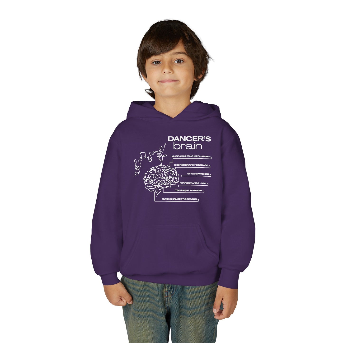 “Dancer’s Brain” Unisex Youth Hoodie with Funny Dance Brain Graphic – Personalized Dance Hoodie for Kids & Teens, Custom Name or Studio Option