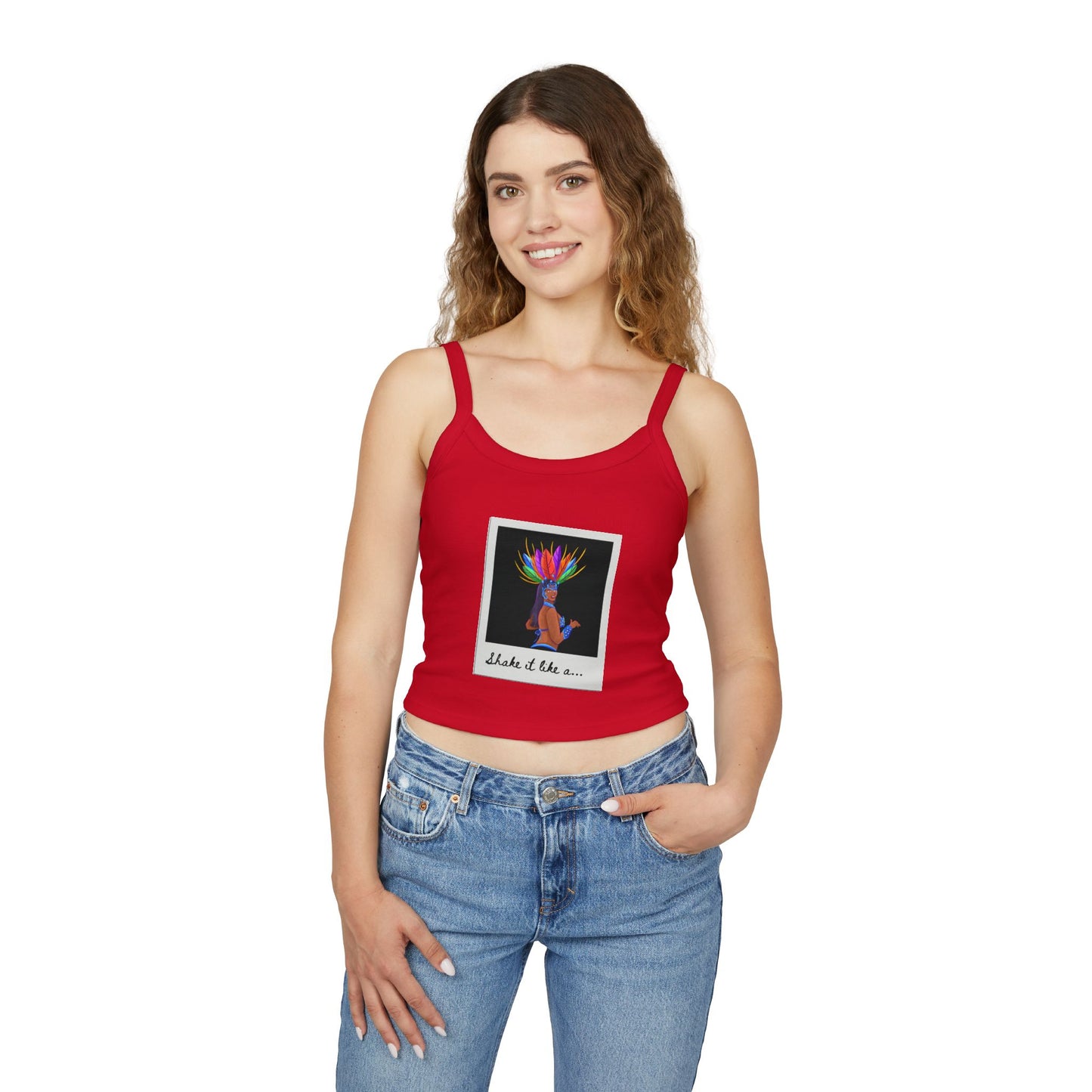 "Shake It Like a..." Women’s Spaghetti Strap Tank Top – Carnival-Inspired Samba Dancer Graphic | Fun Festival & Dancewear Top for Performers & Party Lovers