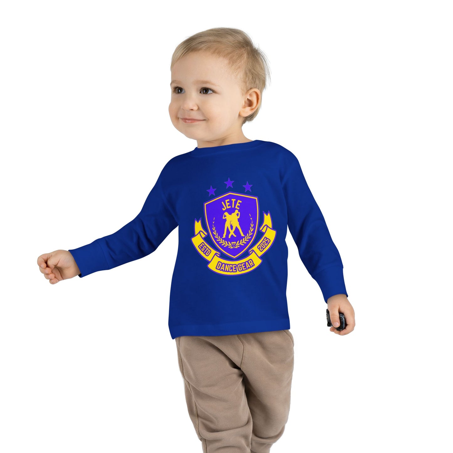 "Jeté Dance Gear" Toddler Dance T-Shirt – Collegiate-Inspired Dancer Graphic Long Sleeve Tee for Kids