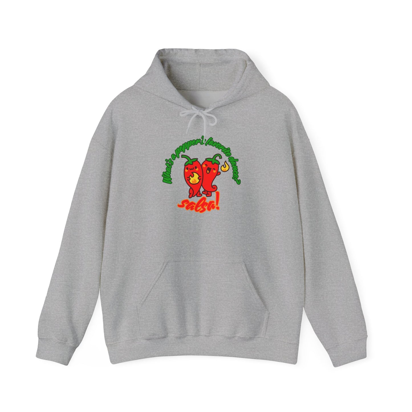 "What’s a Pepper’s Favorite Dance? Salsa!" Unisex Hooded Sweatshirt – Funny Dance Pun Hoodie with Cute Pepper Graphic for Dancers & Foodies