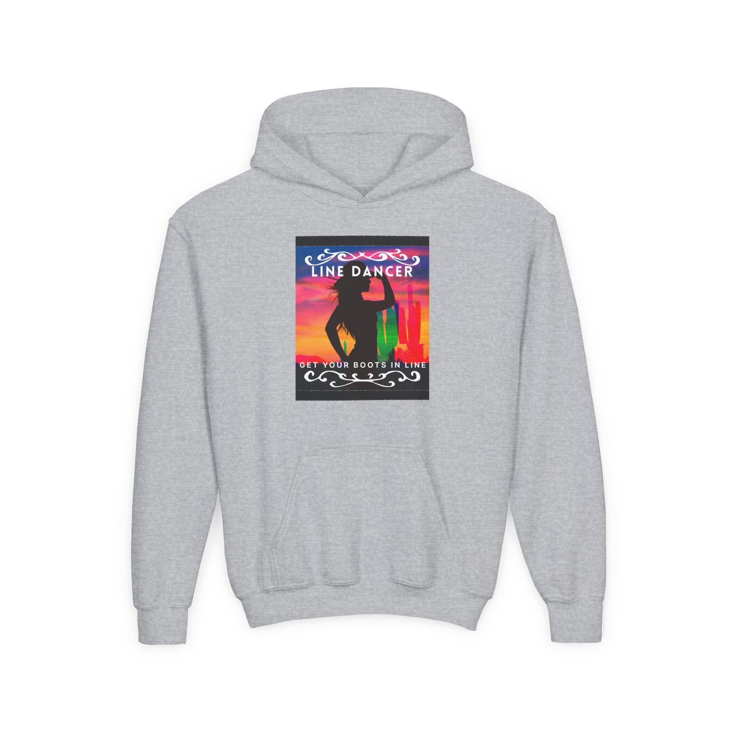 "Line Dancer" Youth Hoodie – Western Country Dance Graphic – 'Get Your Boots in Line' Unisex Pullover for Kids