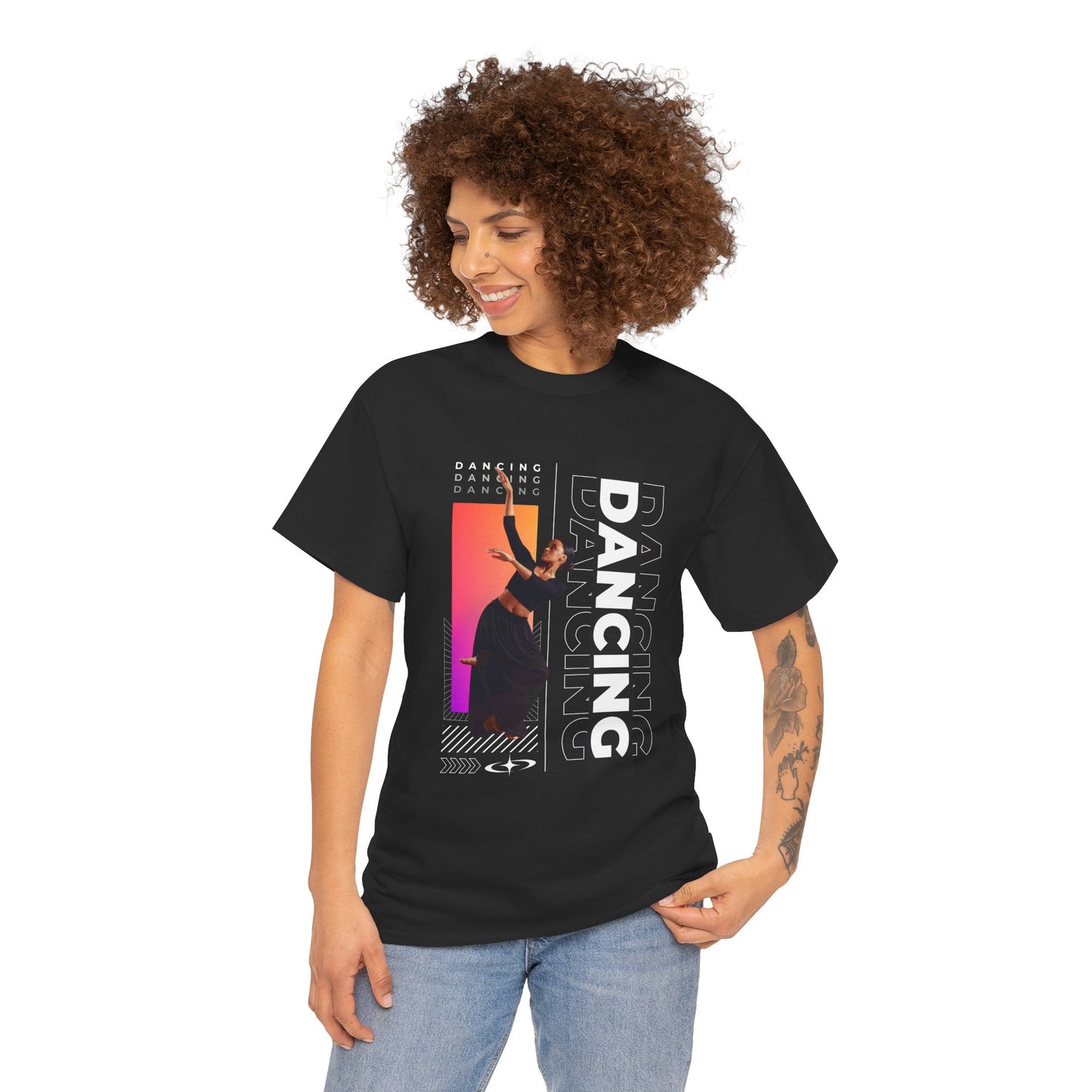 “Dancing” Streetwear-Inspired Female Dancer Unisex Heavy Cotton Tee – Urban Dance Graphic T-Shirt for Performers and Dance Lovers