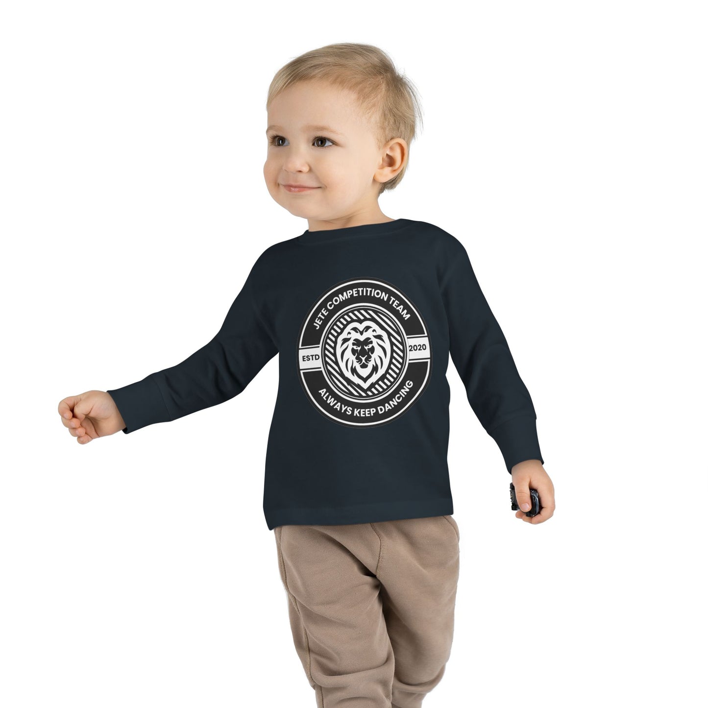 "Jeté Competition Team – Always Keep Dancing" Toddler Dance T-Shirt – Collegiate-Inspired Emblem Graphic Long Sleeve Tee for Kids
