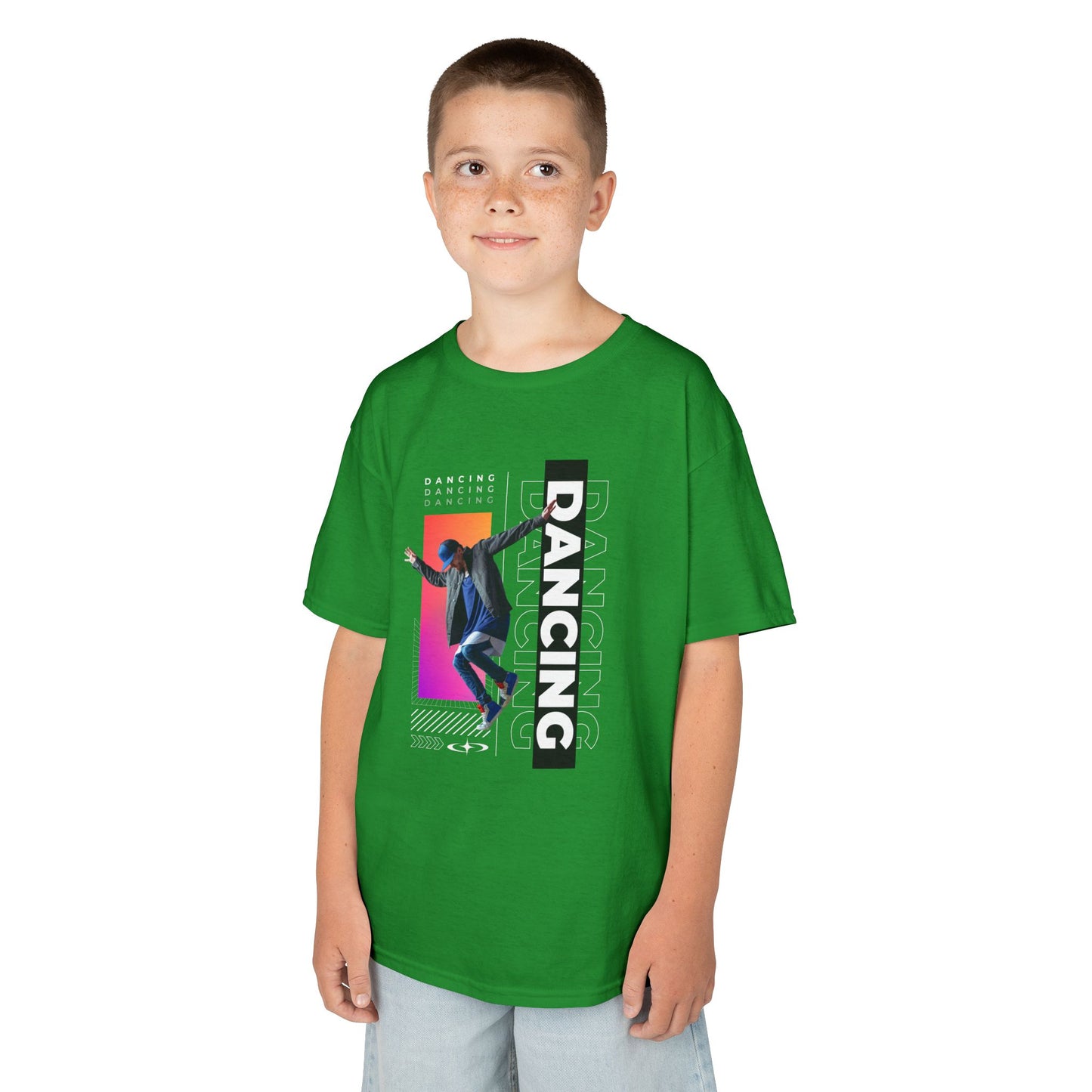 “Dancing” Youth Short Sleeve T-Shirt – Streetwear-Inspired Male Dancer Graphic – Stylish Kids Dance Apparel Tee