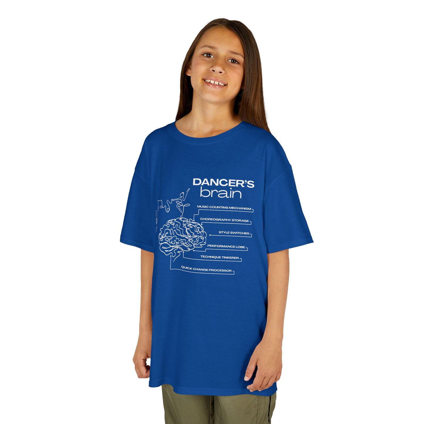 “Dancer’s Brain” Youth Short Sleeve Tee with Funny Dance Brain Graphic – Personalized Dance T-Shirt for Kids & Teens, Custom Name or Studio Option