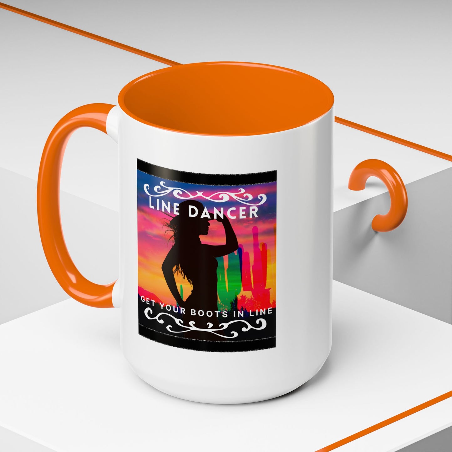 "Line Dancer" Accent Coffee Mug – Cute Cowgirl Graphic Ceramic Mug for Country Dance Lovers