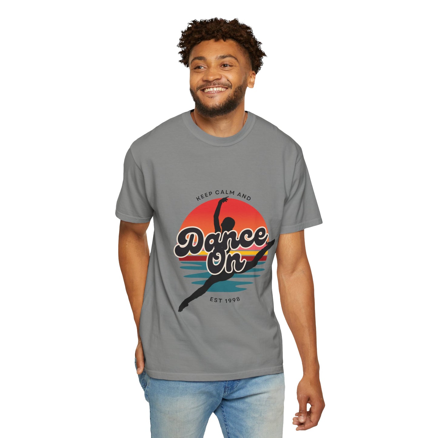 "Keep Calm and Dance On" Unisex Garment-Dyed T-Shirt – Retro Dance Graphic Tee – Vintage-Inspired Comfort Shirt for Dancers