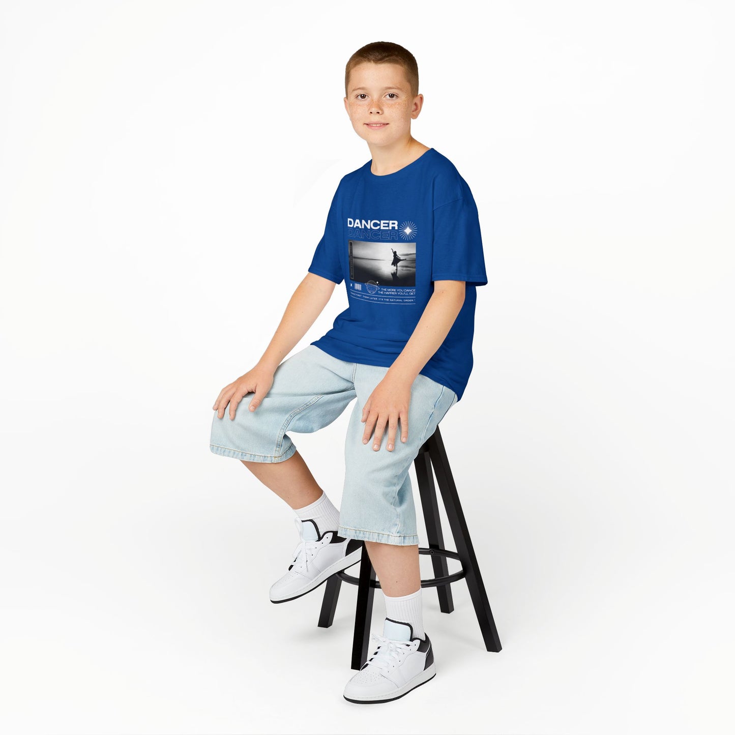 "Dancer" Arabesque on the Beach – Youth Short Sleeve Dance Tee in Streetwear-Inspired Style
