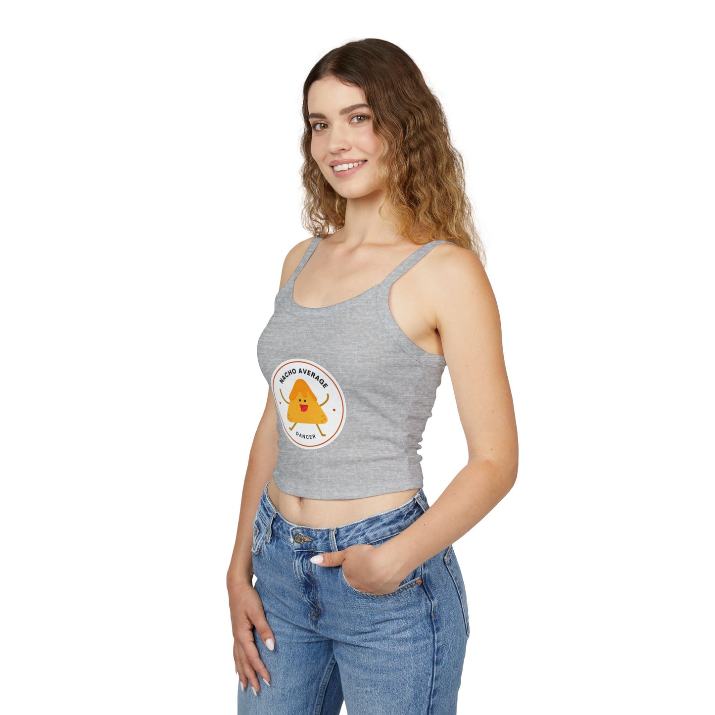 "Nacho Average Dancer" Women’s Spaghetti Strap Tank Top – Cute Nacho Dance Graphic | Funny Pun Apparel for Dancers & Food Lovers