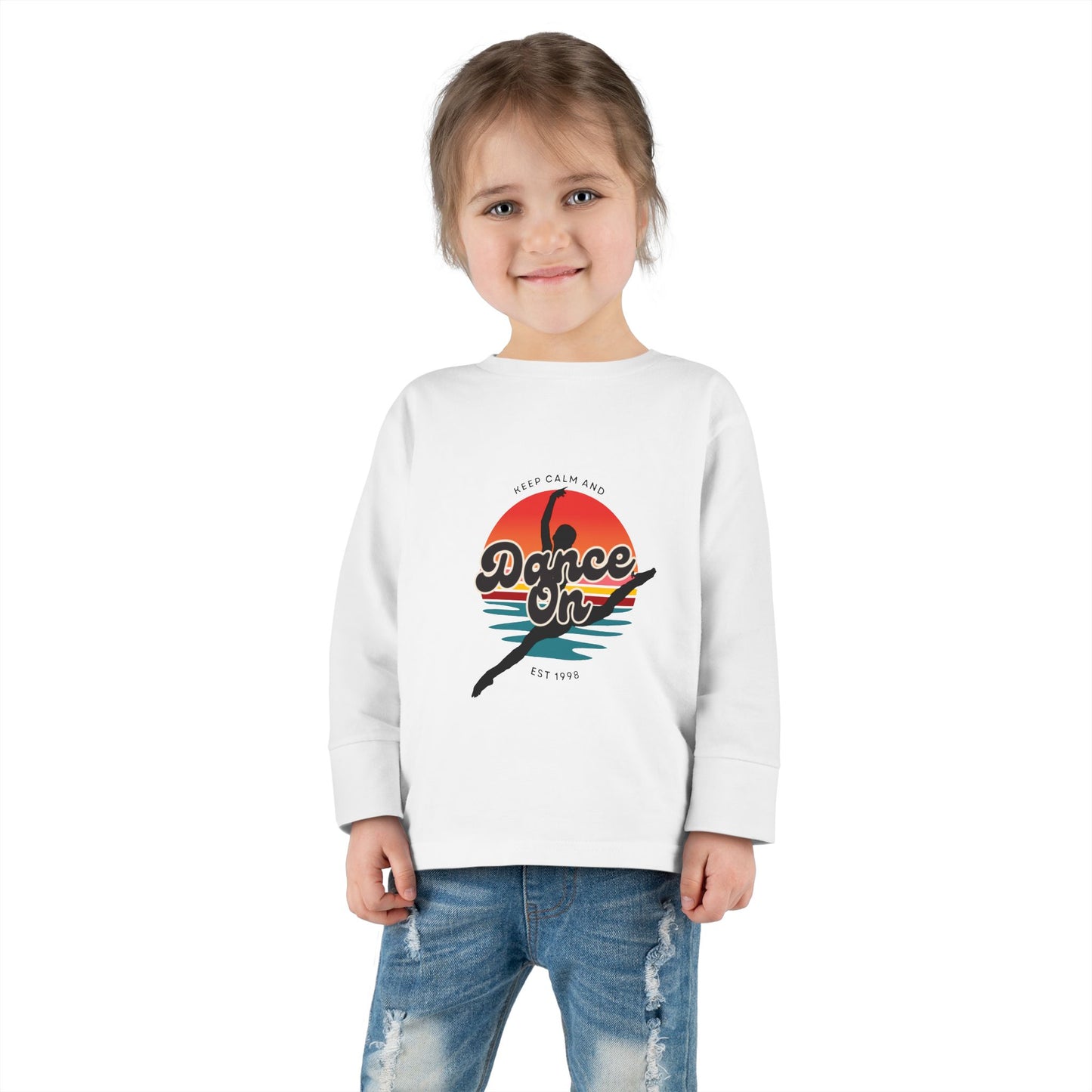 "Keep Calm and Dance On" Toddler Dance T-Shirt – Retro Graphic Long Sleeve Tee for Kids