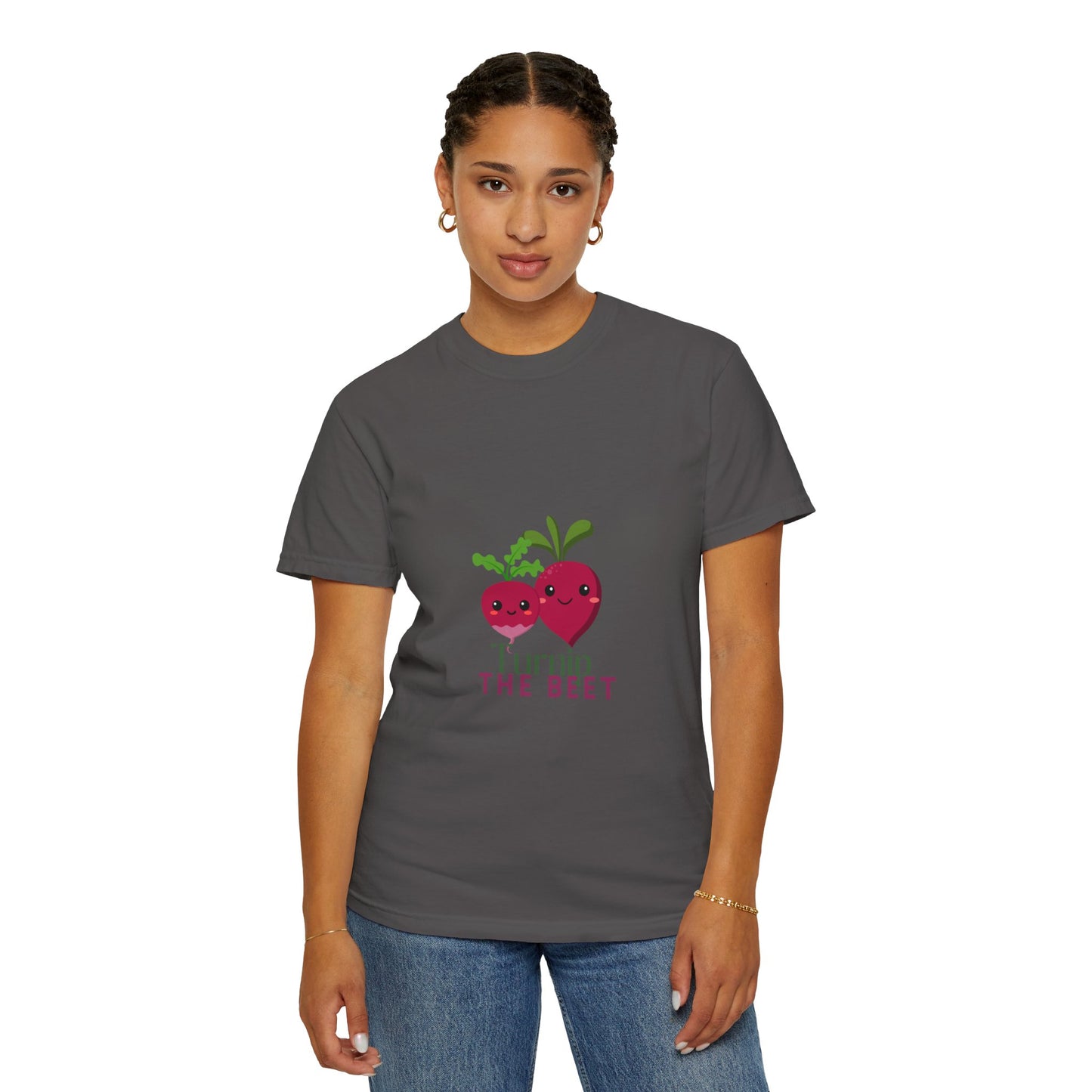 "Turnip the Beet" Unisex Garment-Dyed T-Shirt – Cute Veggie Dance Pun Graphic Tee – Funny Foodie Shirt for Dancers & Music Lovers