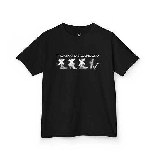 “Human or Dancer” Youth Short Sleeve Tee with Cute X-Ray Ballet Feet Graphic – Personalized Dance T-Shirt for Kids & Teens, Custom Name or Studio Option