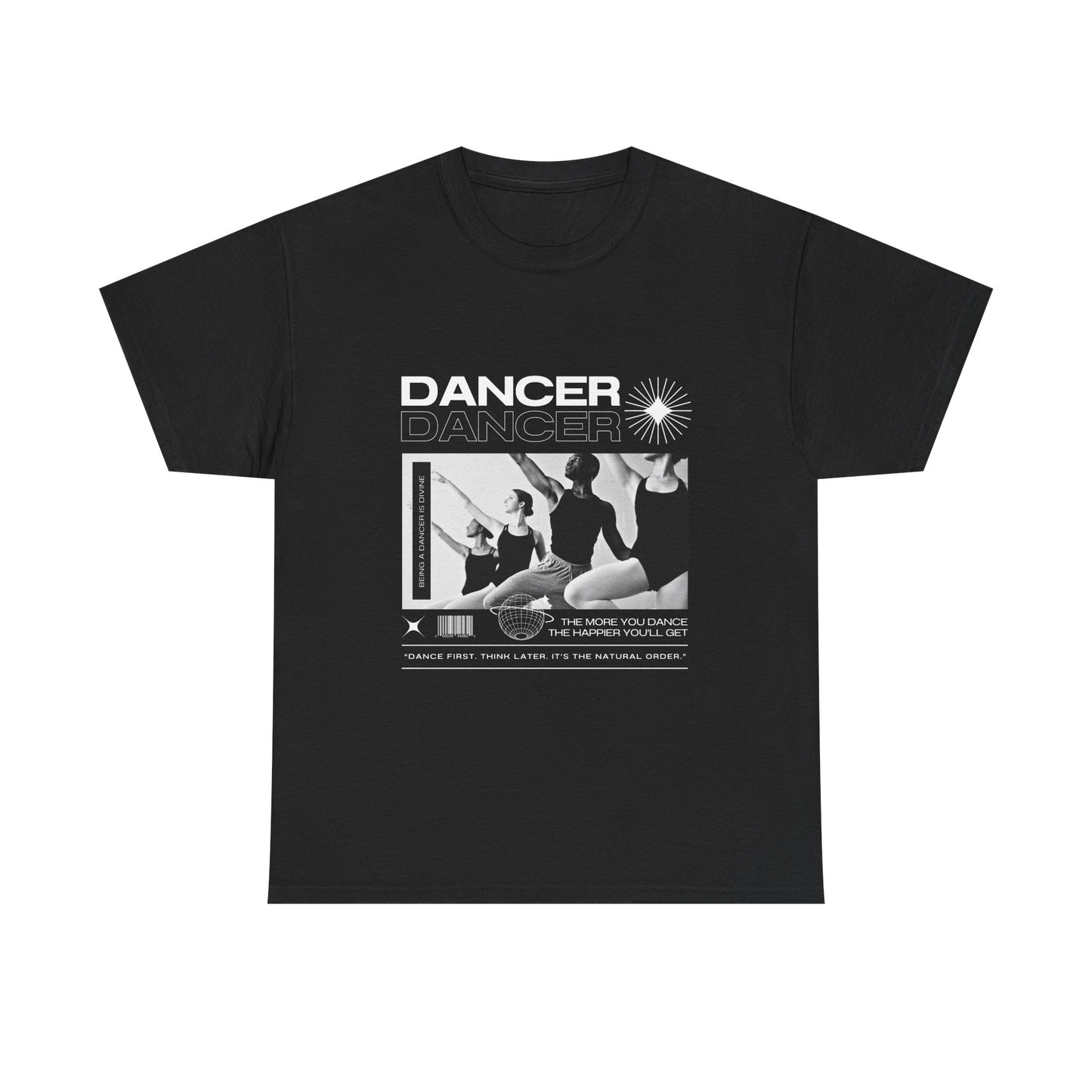 "Dancer" with ballet dancers at the Barre - Unisex Heavy Cotton Tee | Streetwear-Inspired Ballet Training Graphic T-Shirt for Dance Lovers