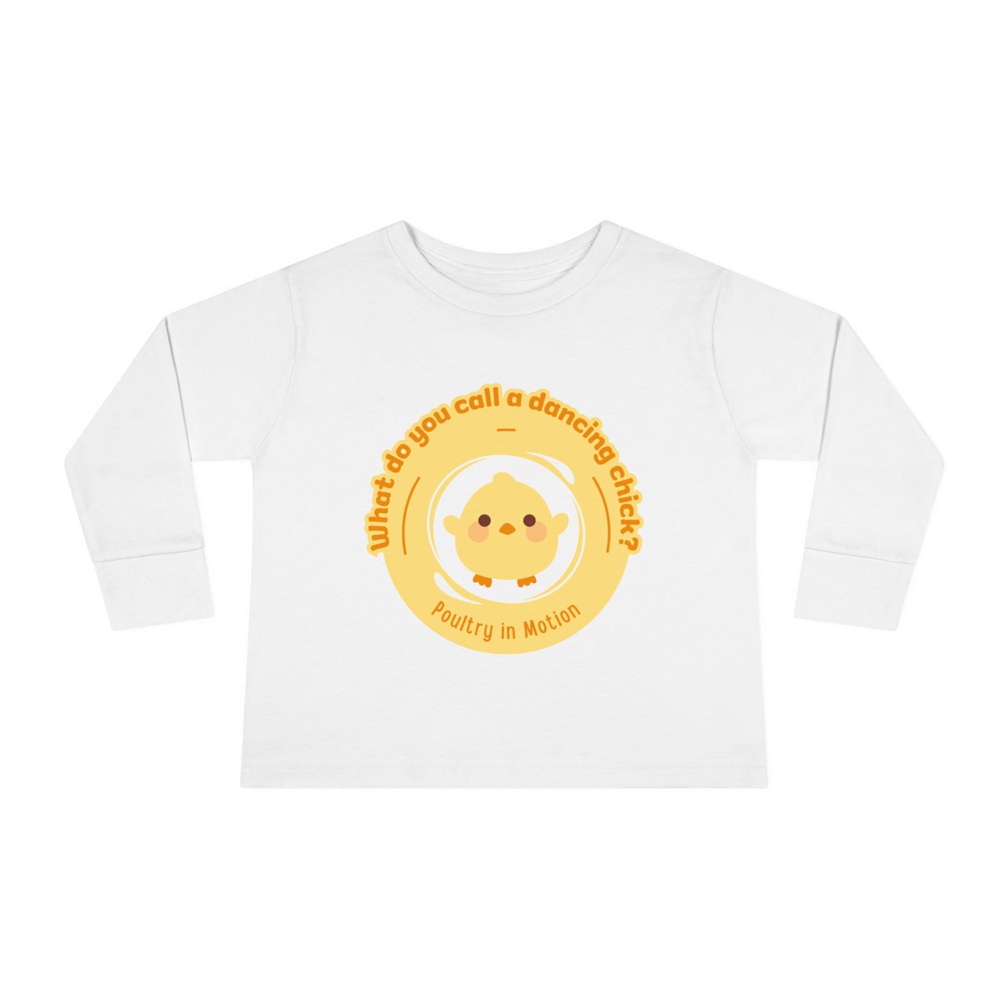 "What Do You Call a Dancing Chick? Poultry in Motion" Toddler Dance T-Shirt – Cute Chicken Graphic Long Sleeve Tee for Kids