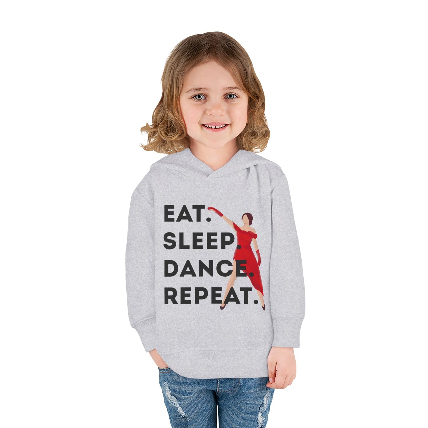 "Eat Sleep Dance Repeat" Toddler Dance Hoodie – Bold Dancer Graphic Fleece Pullover for Kids