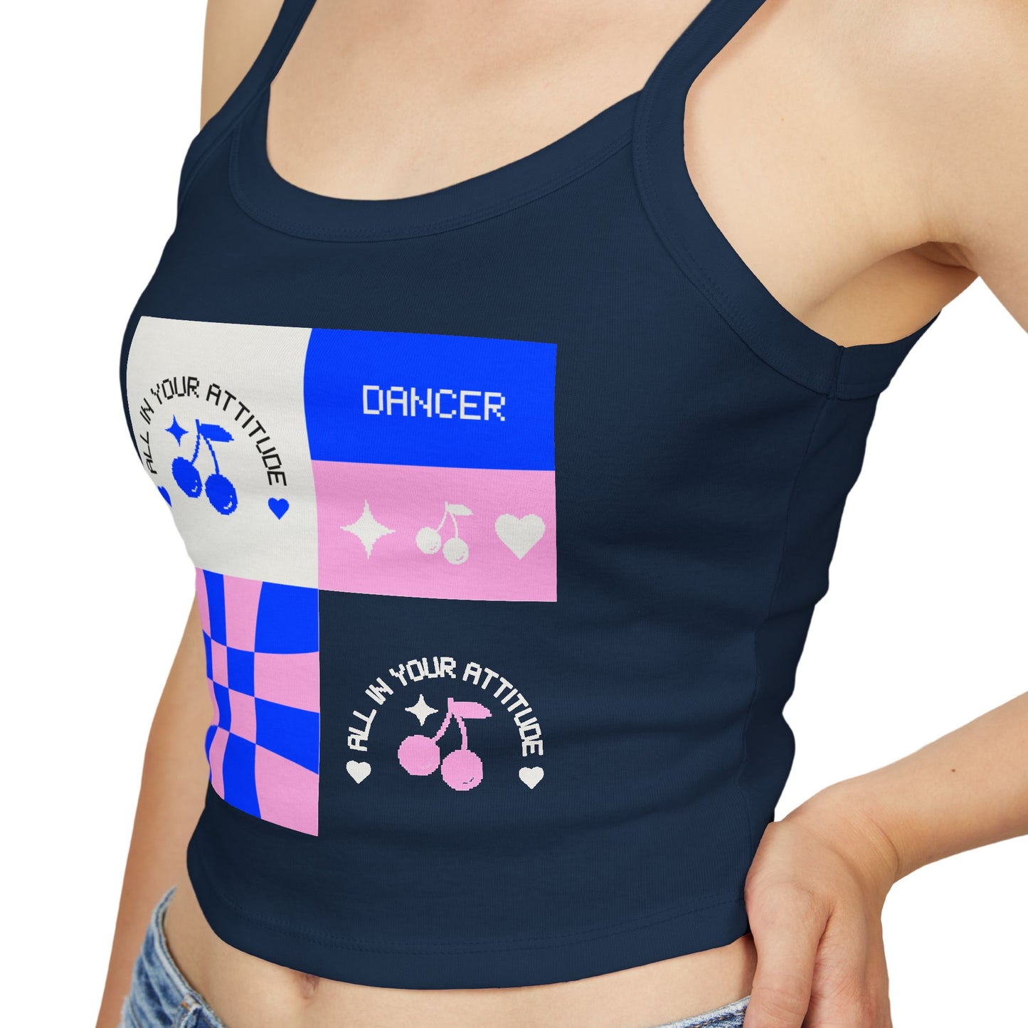 "Dancer – All in Your Attitude" Women’s Spaghetti Strap Tank Top – Retro Dance Graphic | Bold & Stylish Tank for Confident Dancers and Performers