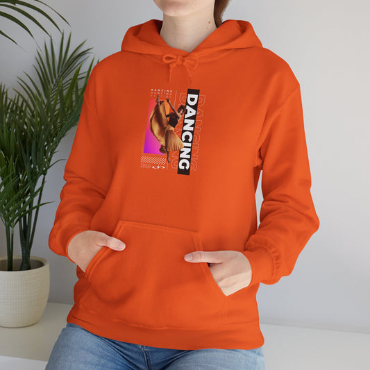 "Dancing” Text with Streetwear-Style Female Dancer Graphic - Unisex Heavy Blend™ Hooded Sweatshirt – Cozy Dance Hoodie for Ballet & Hip-Hop Enthusiasts