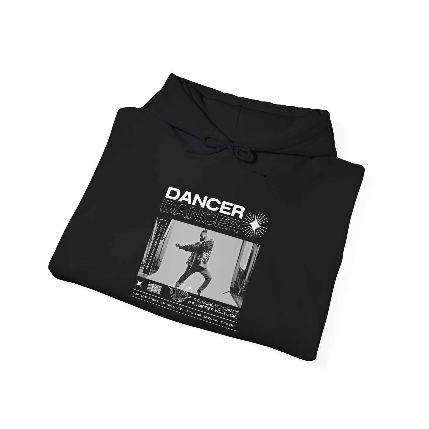 “Dancer” Text with Jazz-Inspired Streetwear-Style Pose Graphic – Unisex Heavy Blend™ Hooded Sweatshirt – Cozy Dance Hoodie for Jazz Dancers & Performing Arts Lovers  "