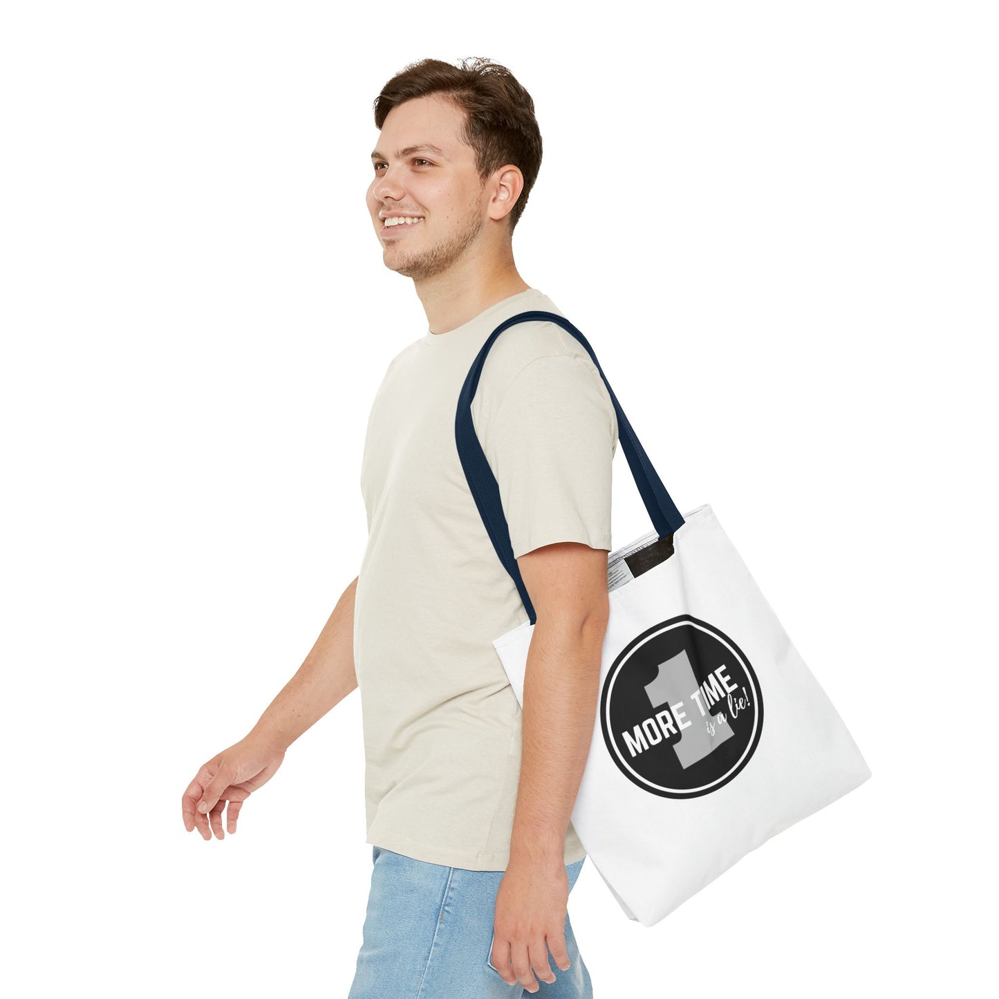 "One More Time is a Lie" Dance Tote Bag – Bold Emblem Graphic Canvas Bag for Dancers, Rehearsals & Everyday Use