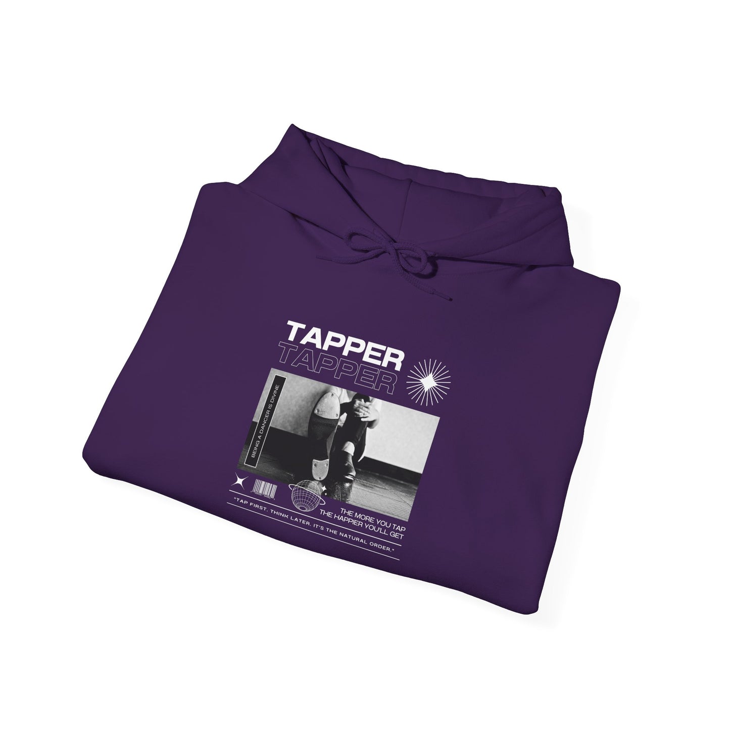 “Tapper” Tap Dance Text with Streetwear-Style Tap Shoes Graphic – Unisex Heavy Blend™ Hooded Sweatshirt – Cozy Dance Hoodie for Tap Dancers & Performing Arts Fans