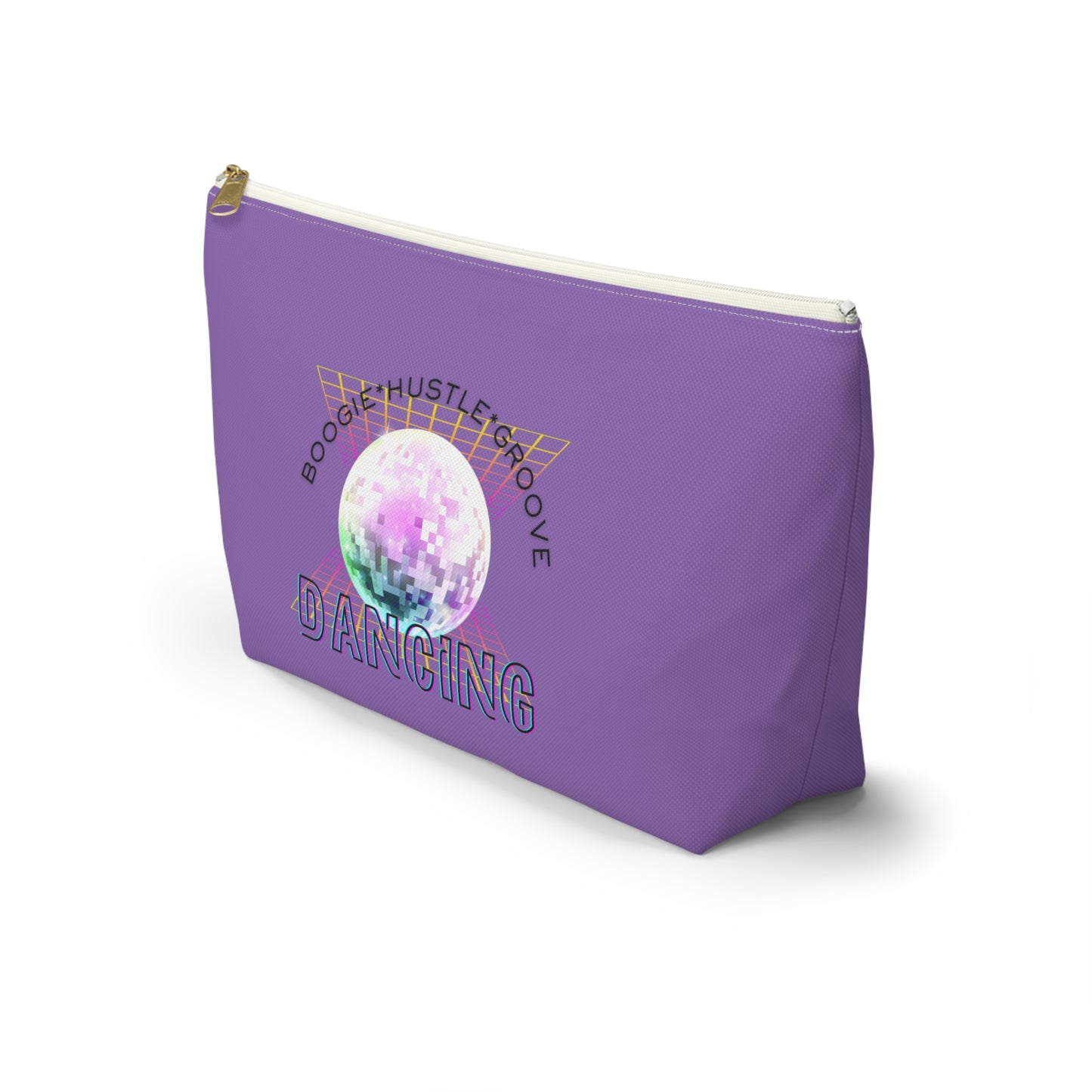 "Boogie, Hustle, Groove - Dancing" Retro Dance-Inspired Makeup Bag | Funky Bold Accessory Pouch for Dancers