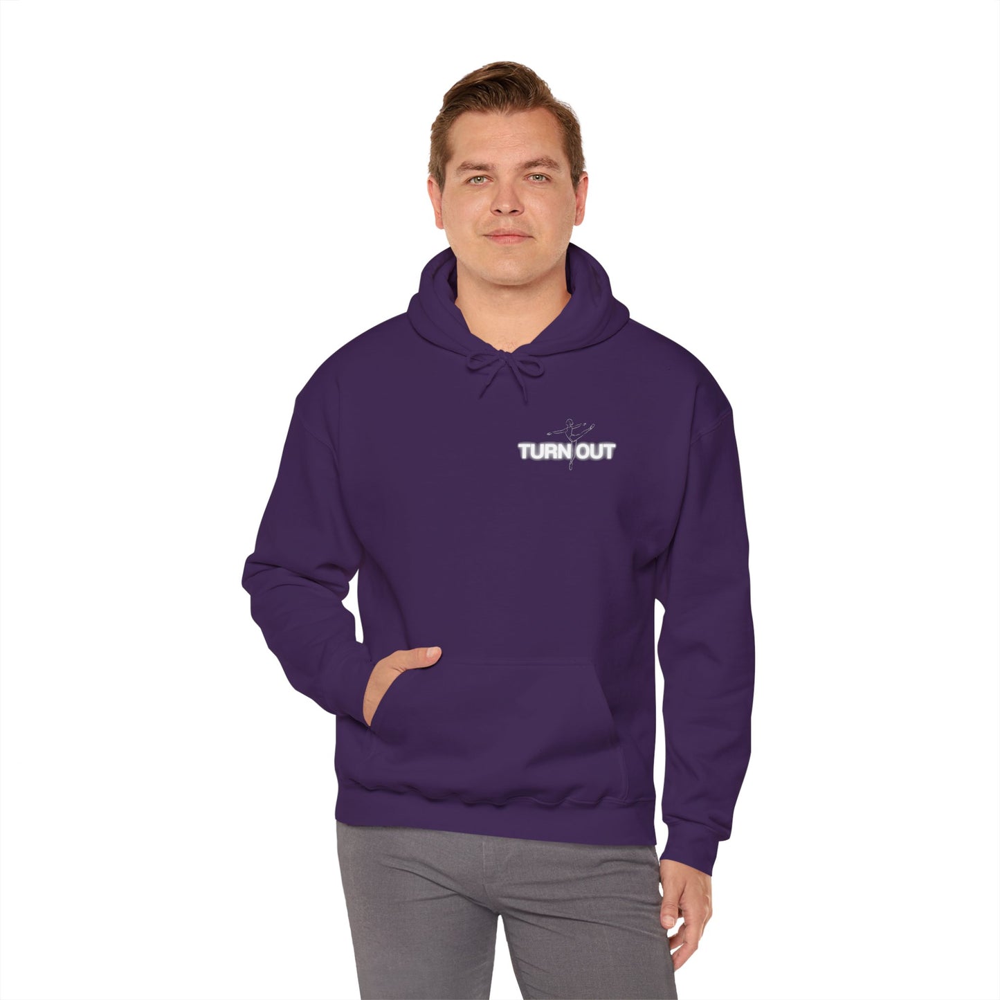 "Turn Out" Ballet Hoodie – Unisex Heavy Blend™ Hooded Sweatshirt with Front & Back Ballerina Graphics for Dancers