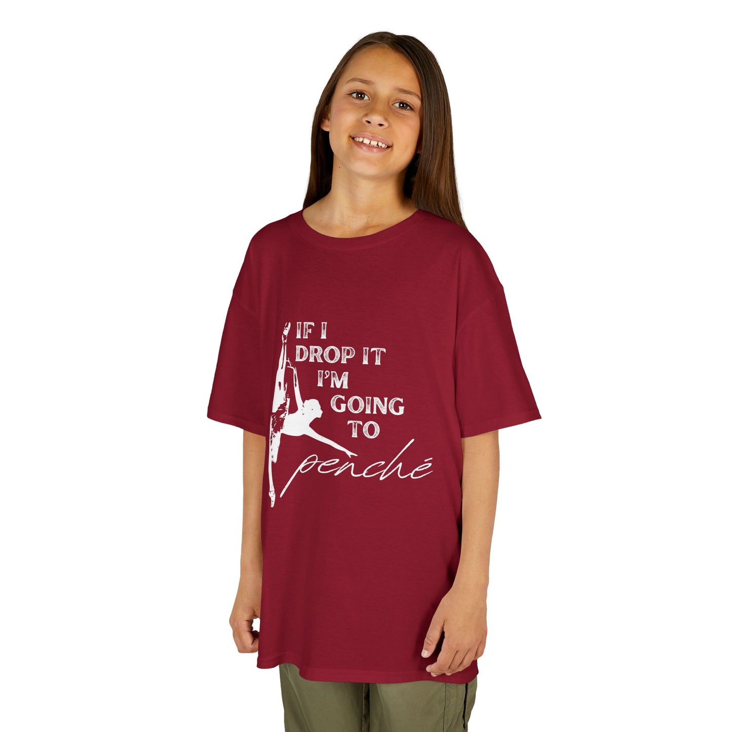 “If I Drop It, I’m Going to Penché” Funny Dance T-Shirt – Youth Short Sleeve Tee with Dancer Graphic and Optional Name or Studio Personalization