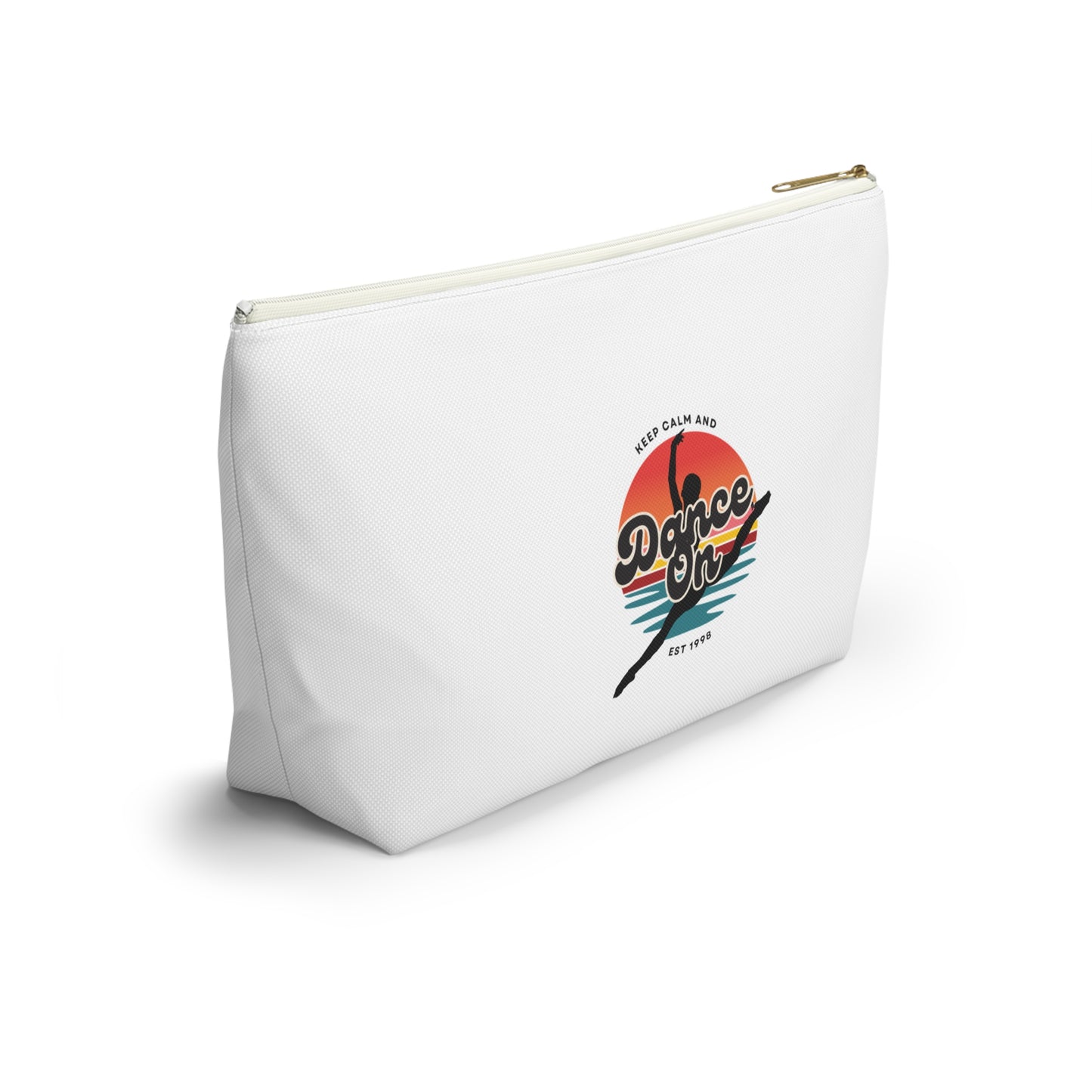 "Keep Calm and Dance On" Makeup Bag β Retro-Inspired Dance Graphic β Motivational Dance-Themed Zipper Pouch for Cosmetics, Accessories & Gifts