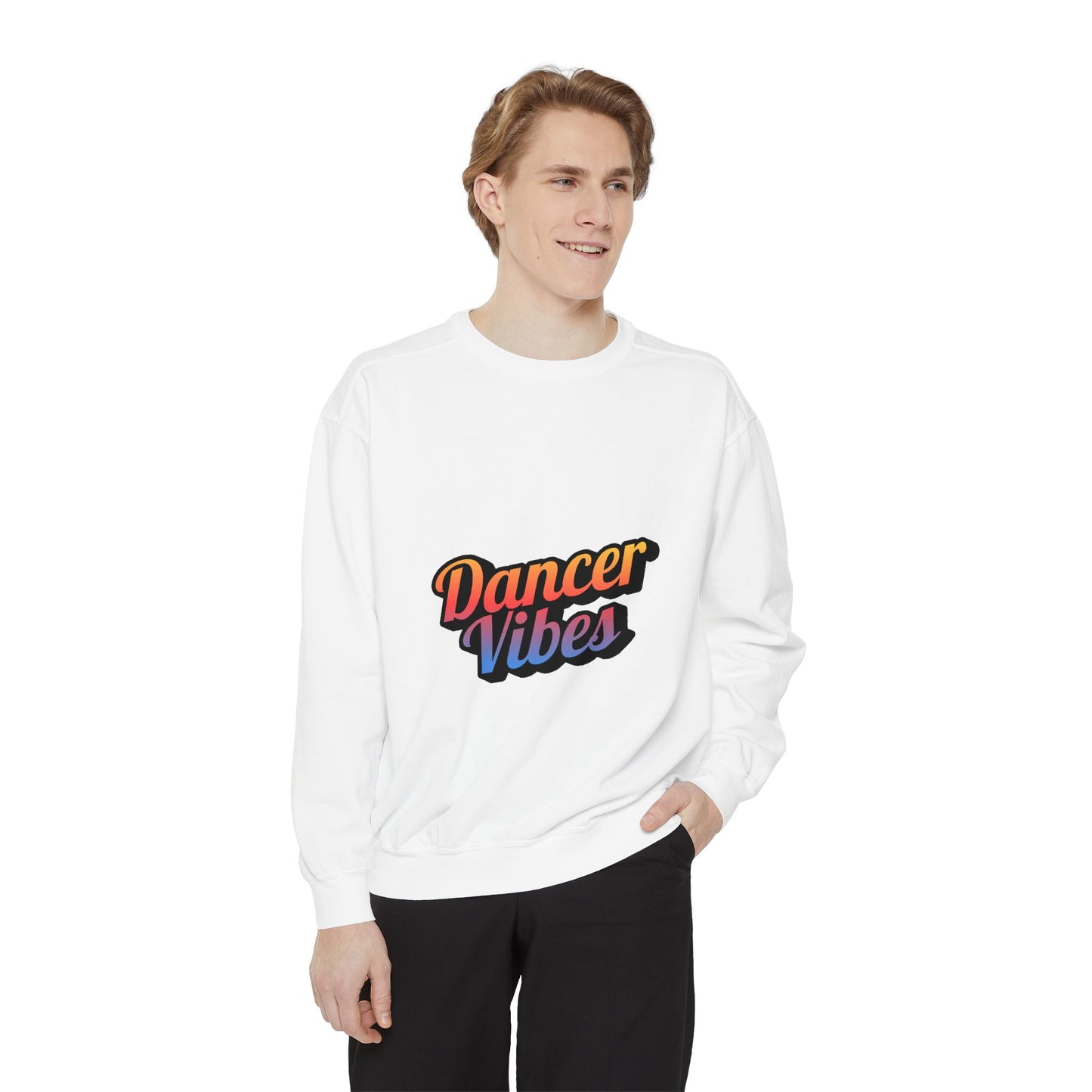 "Dancer Vibes" Unisex Lightweight Crewneck Sweatshirt – Colorful Text Graphic Pullover for Dance Lovers & Studio Style