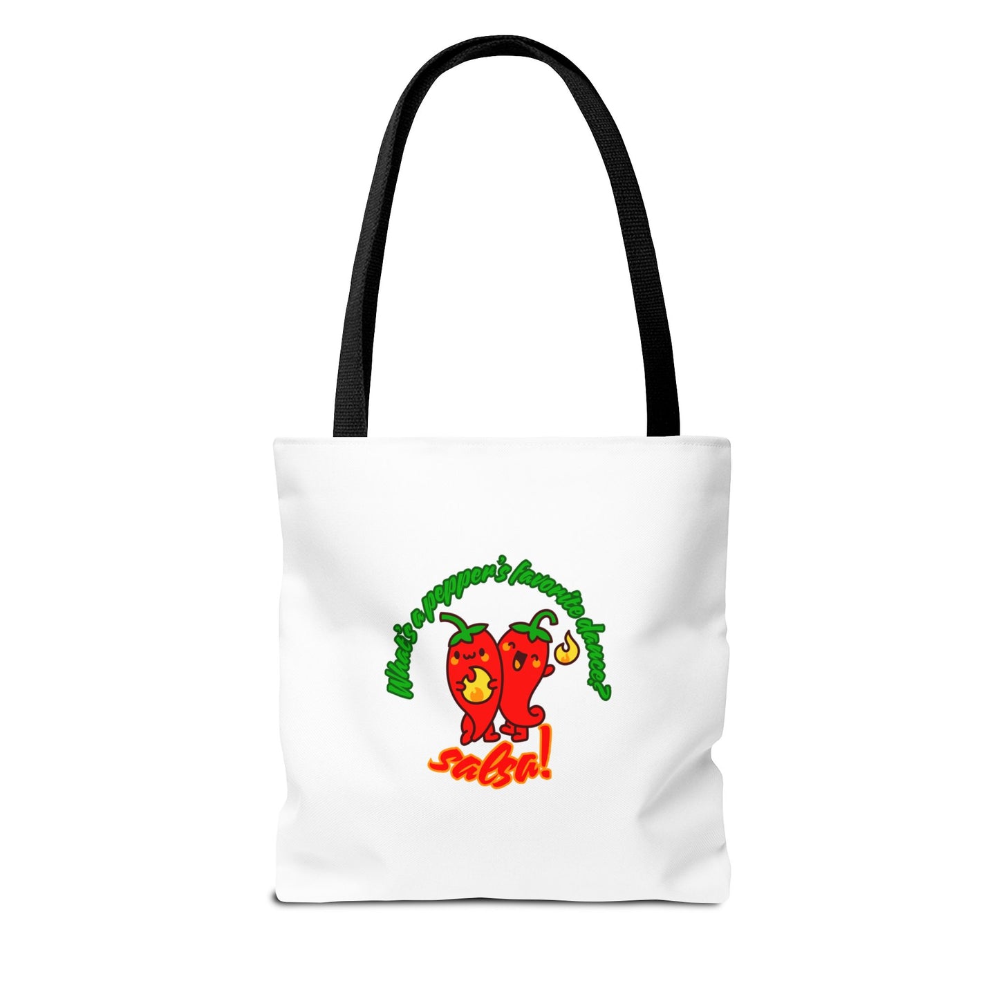 “What’s a Pepper’s Favorite Dance? Salsa!” Salsa Dance Pun Tote Bag – Funny Kawaii Pepper Graphic Canvas Bag for Dancers & Food Lovers