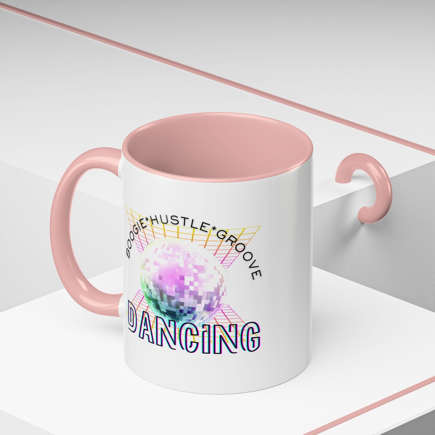 "Boogie, Hustle, Groove - Dancing" Disco Accent Coffee Mug – Fun Retro Dance Gift for Coffee Lovers