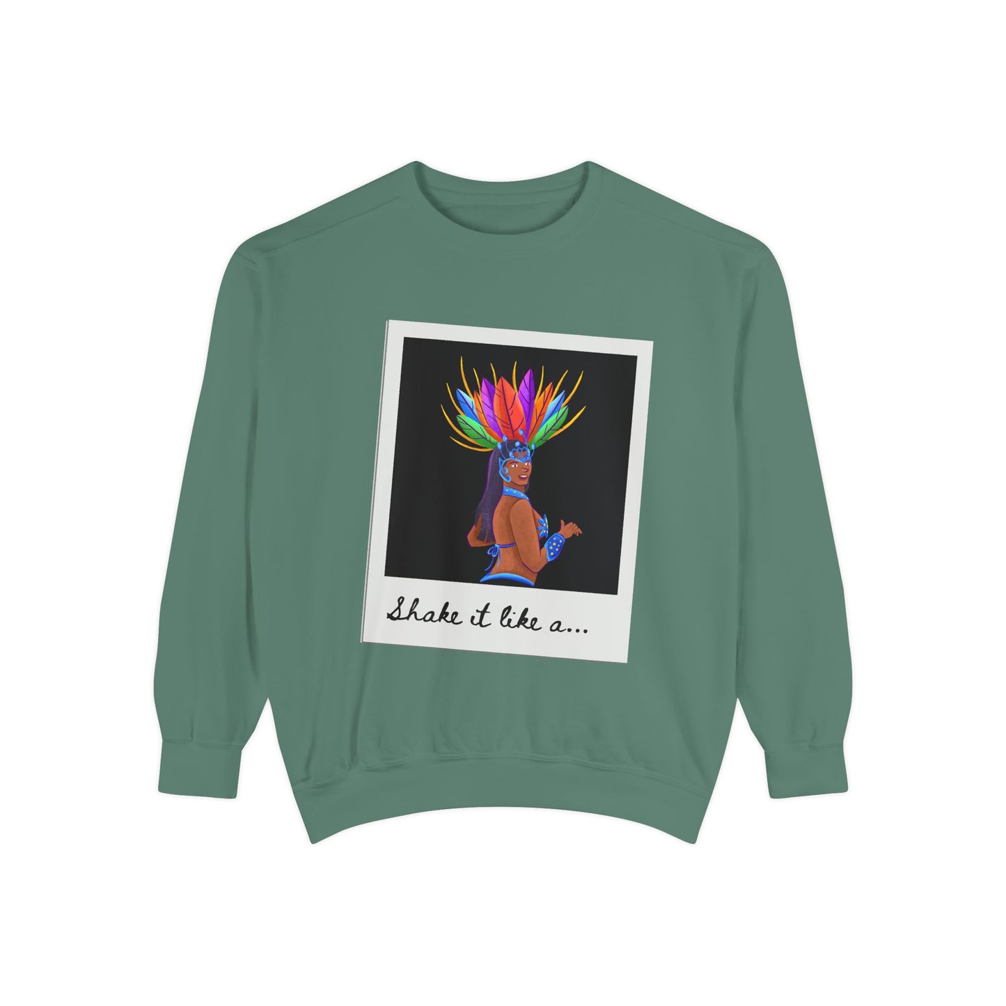 "Shake It Like a..." Unisex Lightweight Crewneck Sweatshirt – Carnival-Inspired Samba Dancer Graphic Pullover for Dance Lovers & Festival Vibes