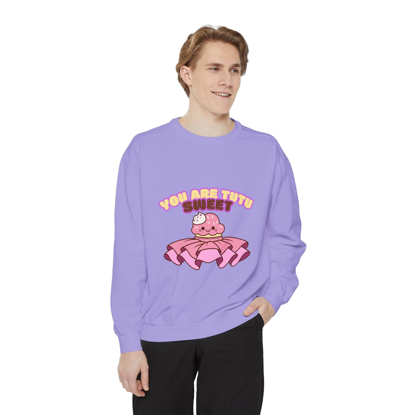 "You Are Tutu Sweet" Unisex Lightweight Crewneck Sweatshirt – Kawaii Cupcake in a Tutu Graphic Pullover for Ballet & Dance Lovers