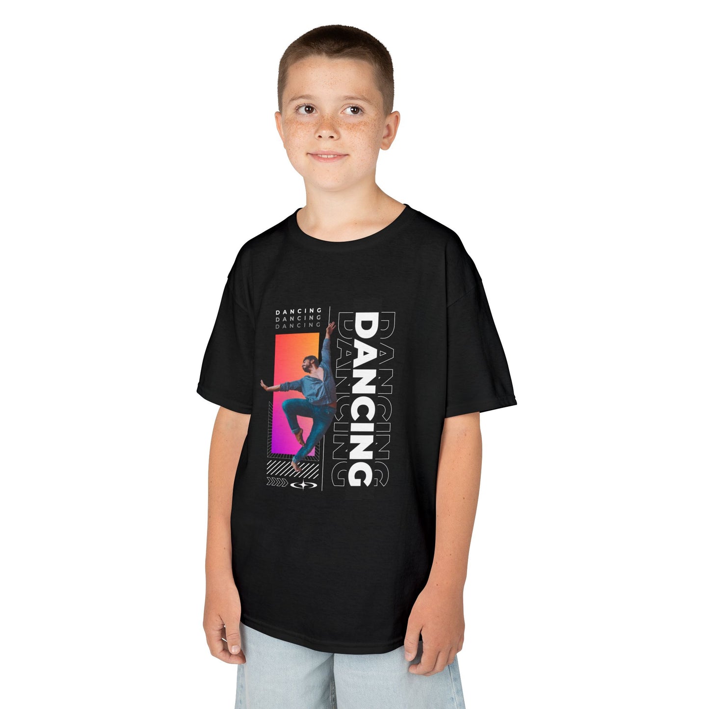“Dancing” Youth Short Sleeve T-Shirt – Streetwear-Inspired Male Dancer Graphic – Trendy Kids Dance Apparel Tee
