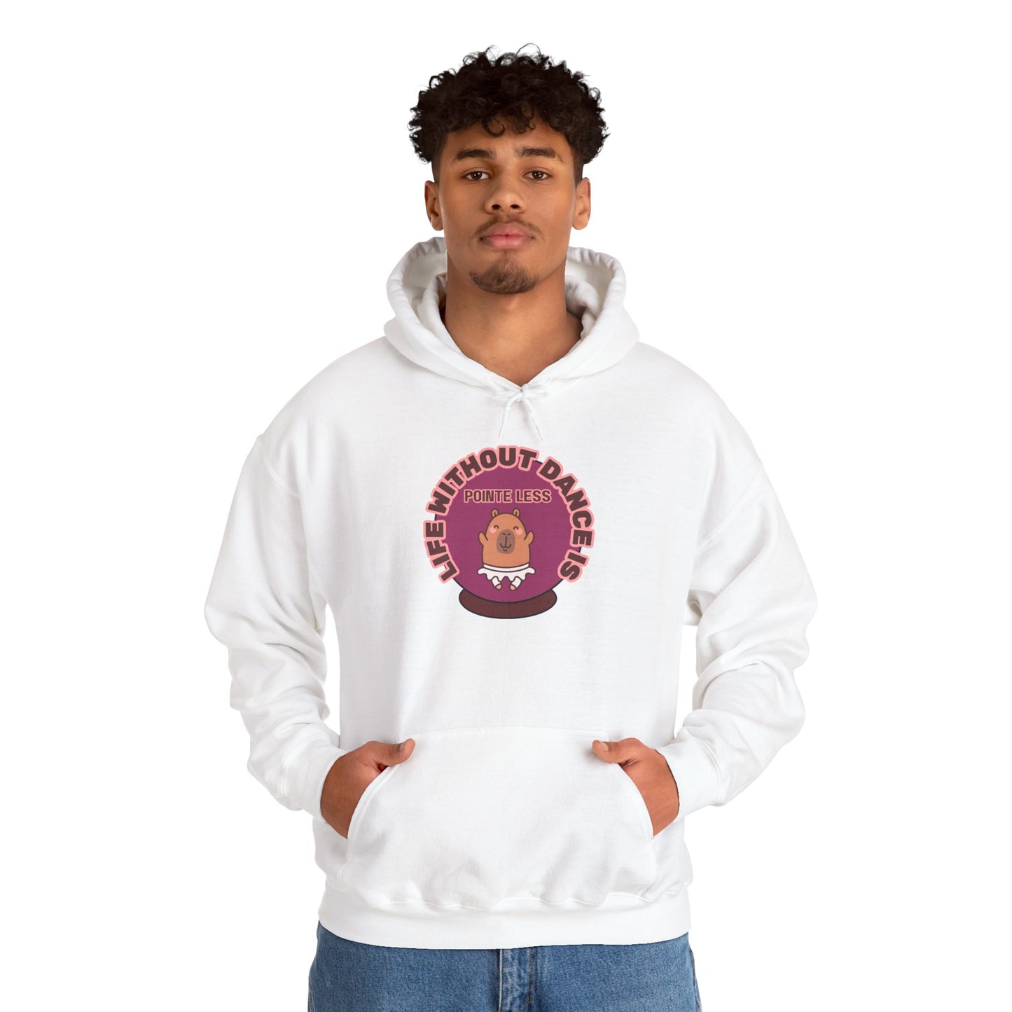 “Life Without Dance is Pointeless" Unisex Heavy Blend Hooded Sweatshirt – Cute Capybara Graphic Hoodie for Adults and Teens