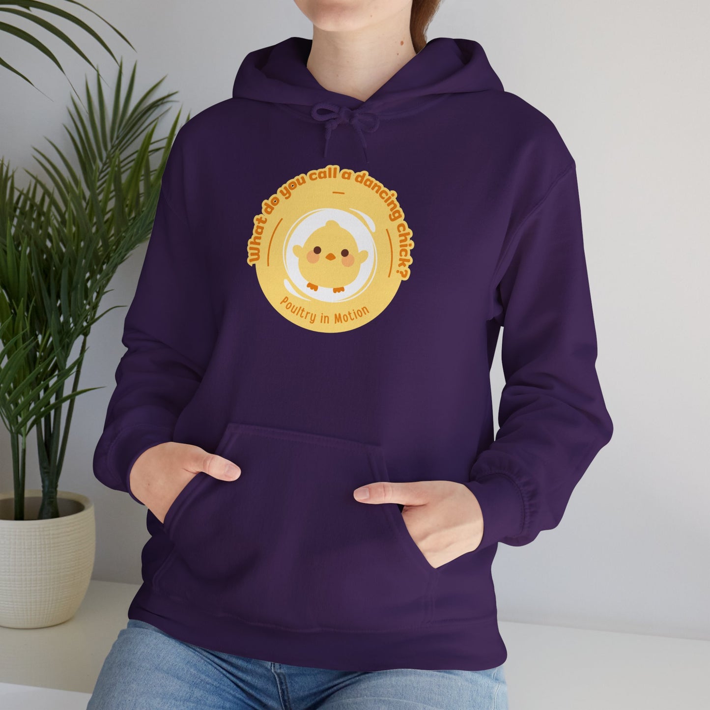 "What do you call a dancing chick? Poultry in Motion" Unisex Dance Hoodie – Funny Dancing Chick Graphic Sweatshirt for Dancers