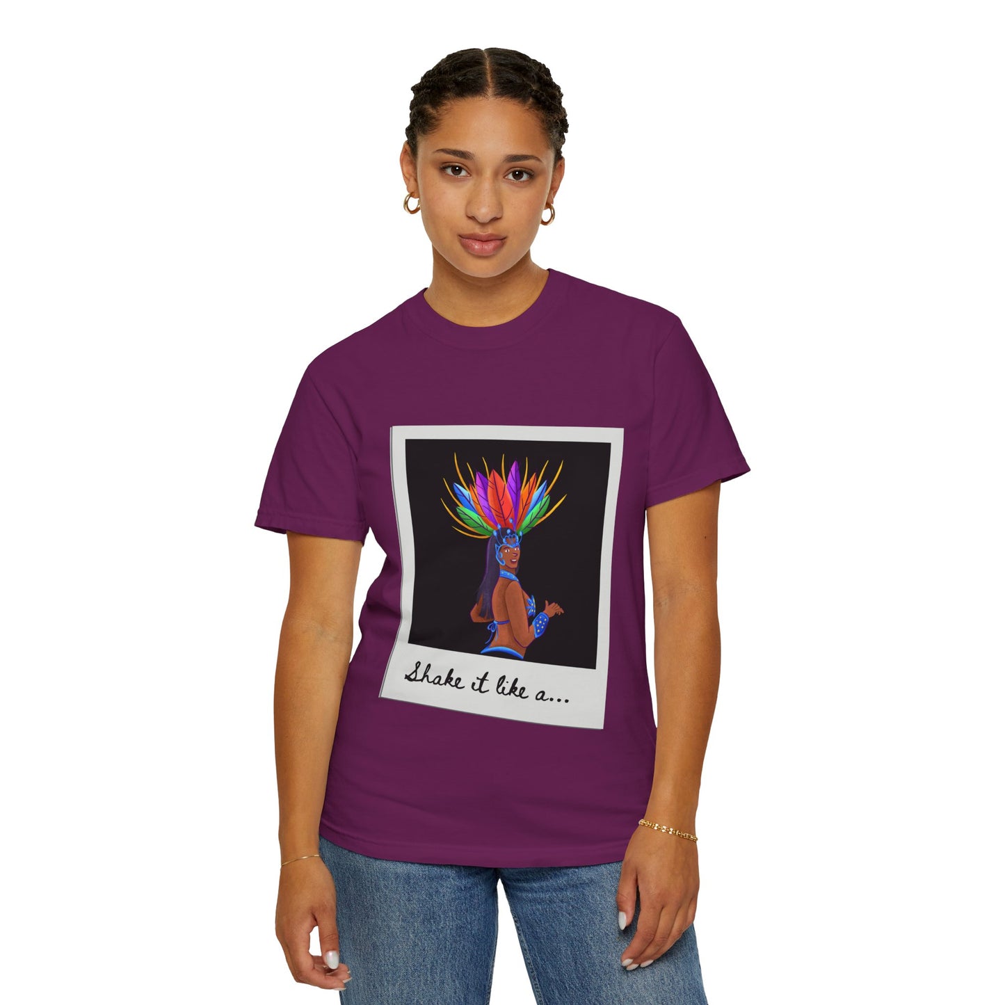 "Shake It Like a Samba Star" Unisex Garment-Dyed Dance T-Shirt – Bold Carnival-Inspired Graphic Tee for Dancers