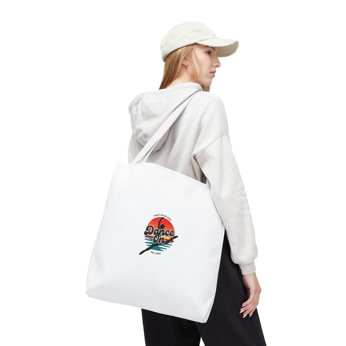 "Keep Calm and Dance On" Canvas Tote Bag – Retro Dance Graphic, Durable Shopping & Everyday Dance Bag