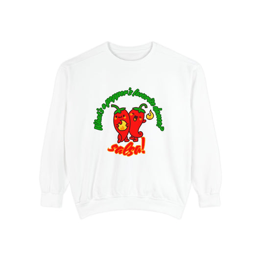 "What's a Pepper's Favorite Dance? Salsa!" Unisex Lightweight Crewneck Sweatshirt – Fun Dance Pun Pullover with Cute Pepper Graphic for Dancers & Food Lovers