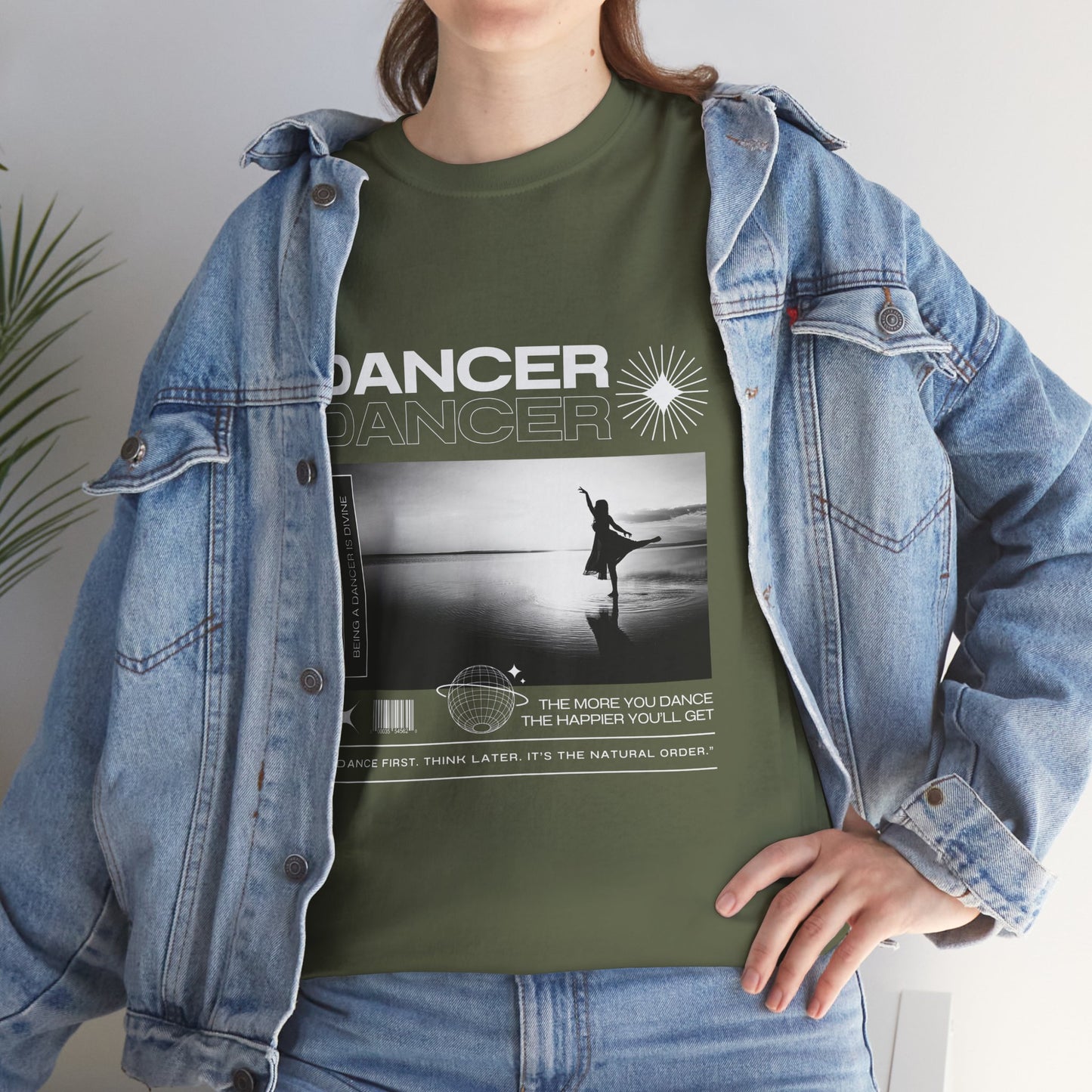 "Dancer" Arabesque Beach Scene Unisex Heavy Cotton Tee – Streetwear-Inspired Ballet Dance Graphic T-Shirt