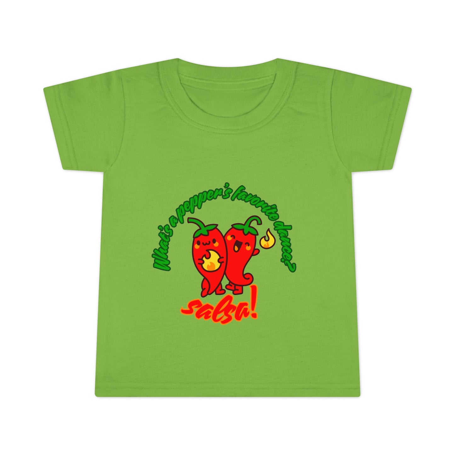 "What Is a Pepper's Favorite Dance? Salsa!" Toddler Dance T-Shirt – Cute Pepper Pun Graphic Short Sleeve Tee for Kids