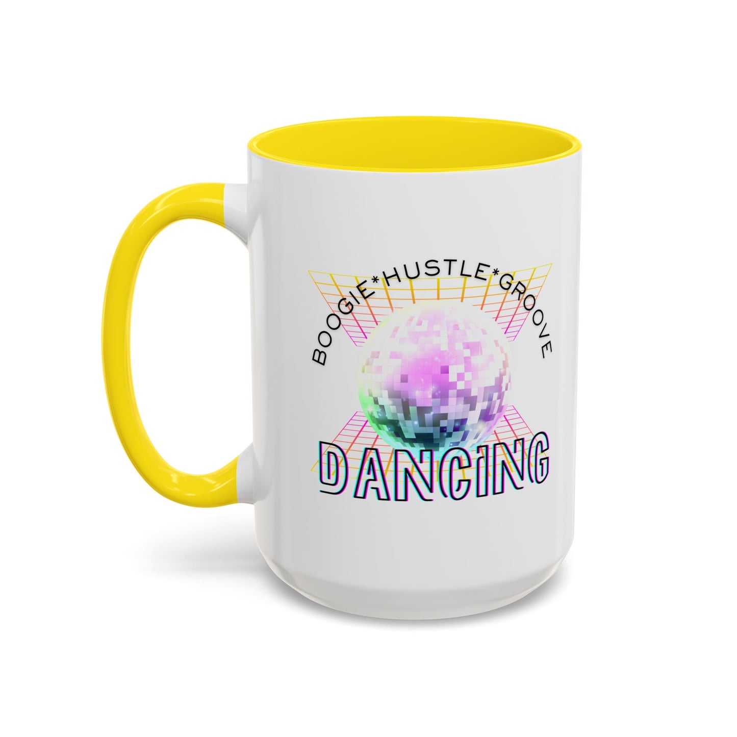 "Boogie, Hustle, Groove - Dancing" Disco Accent Coffee Mug – Fun Retro Dance Gift for Coffee Lovers